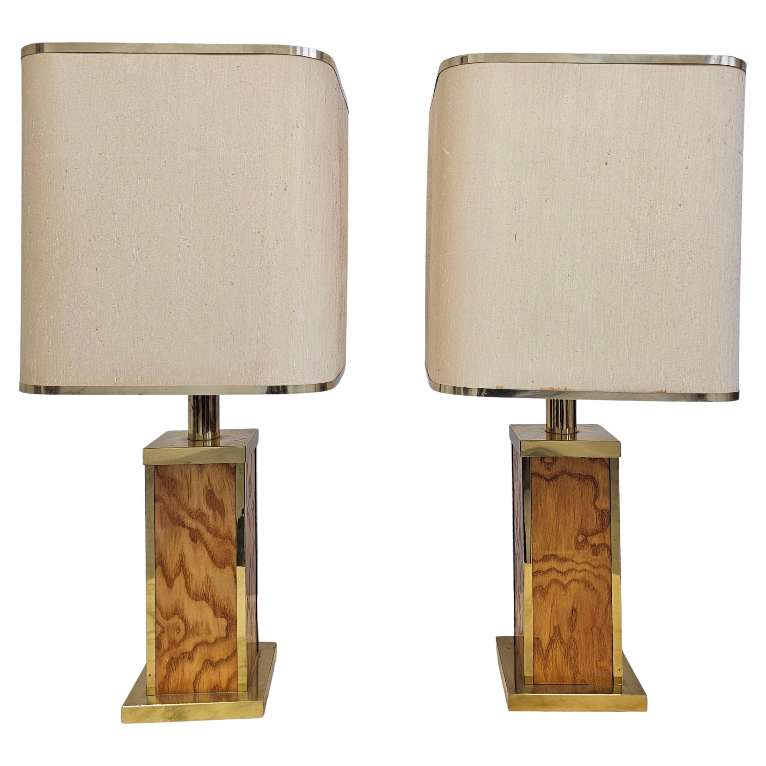 Pair of Mid Century Table Lamps attr. to Willy Rizzo, done in wood and brass