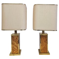 Paar Tischlampen aus der Mitte des Jahrhunderts, Willy Rizzo zugeschrieben, aus Holz und Messing