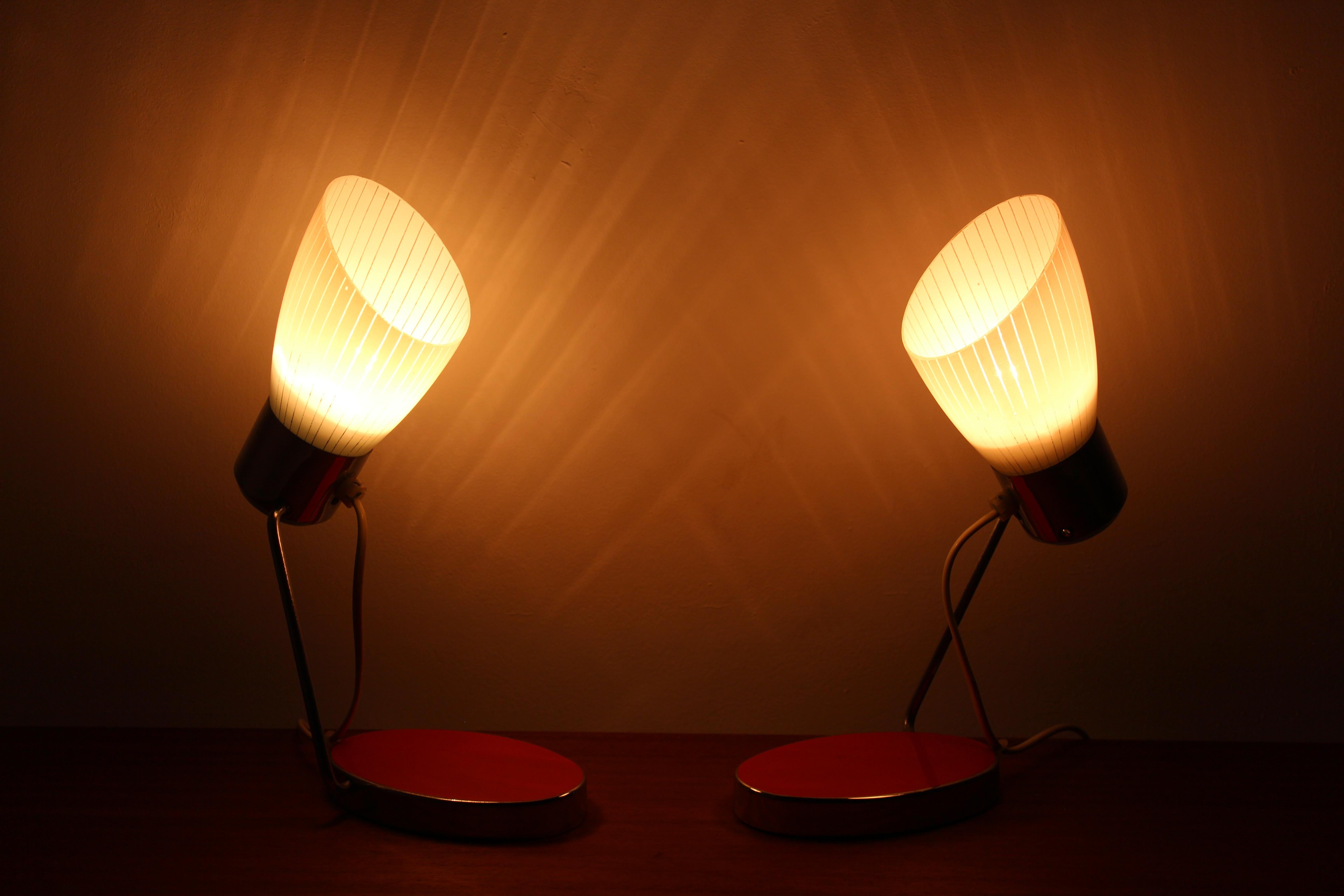 Glass Pair of Midcentury Table Lamps by Drupol, 1960s For Sale