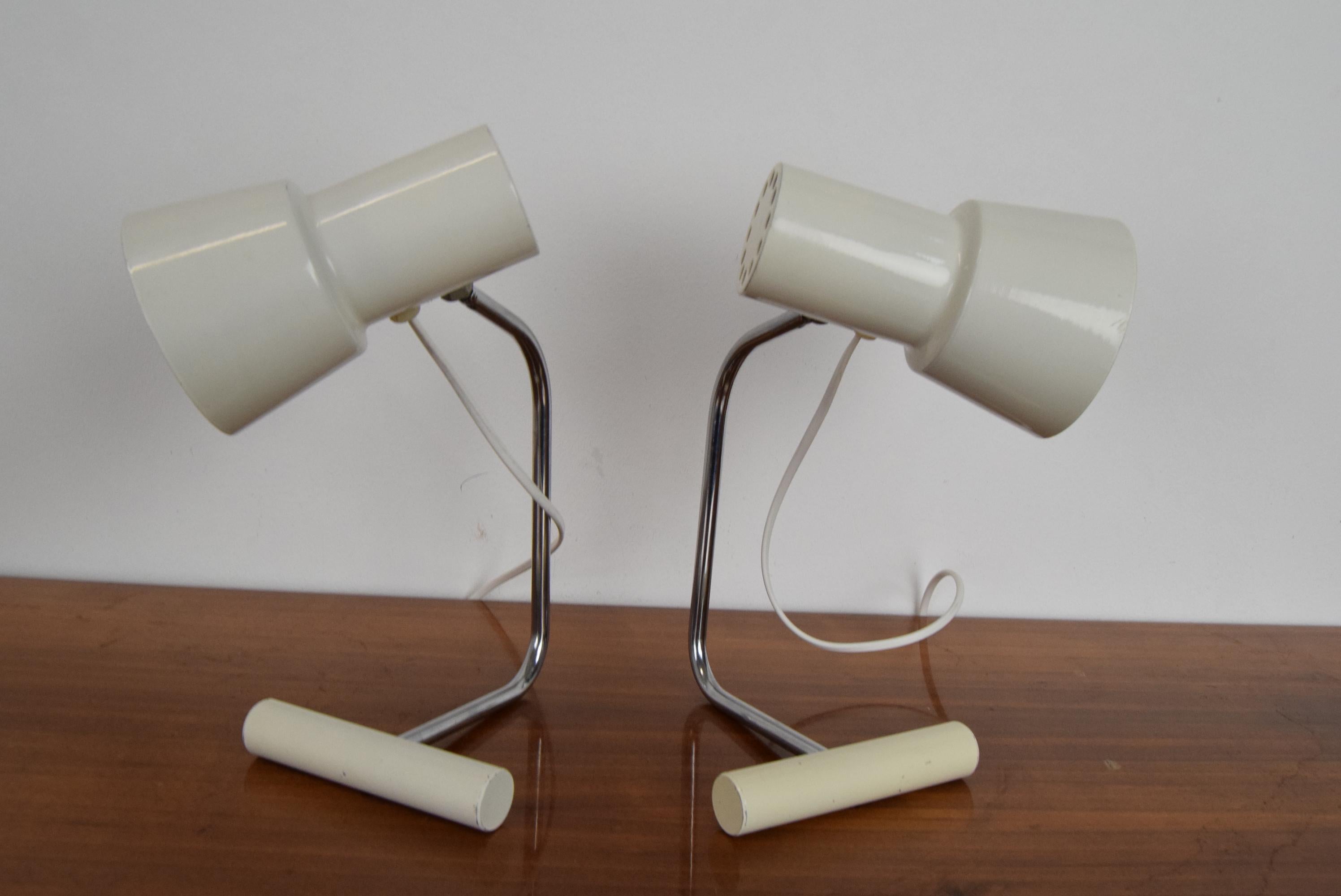 Metal Pair of Mid Century Table Lamps by Josef Hurka for Napako, 1970's For Sale