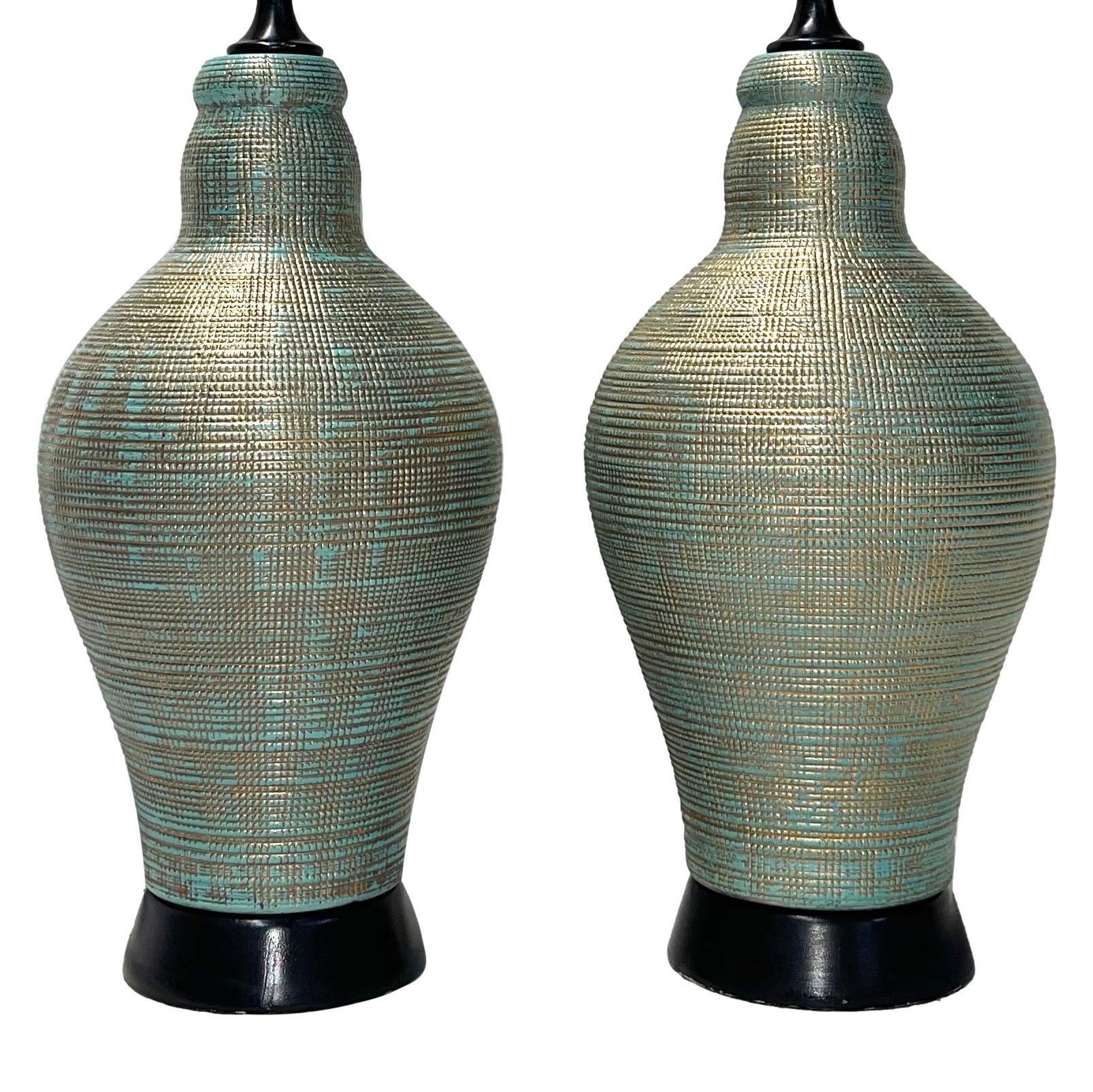 Glazed Pair of Mid Century Table Lamps
