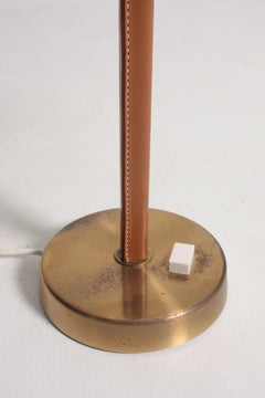 Pair of Midcentury Table Lamps in Brass and Leather, Swedish Modern, 1950s