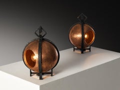 Pair of Mid-Century Table Lamps in Hammered Copper 1950s