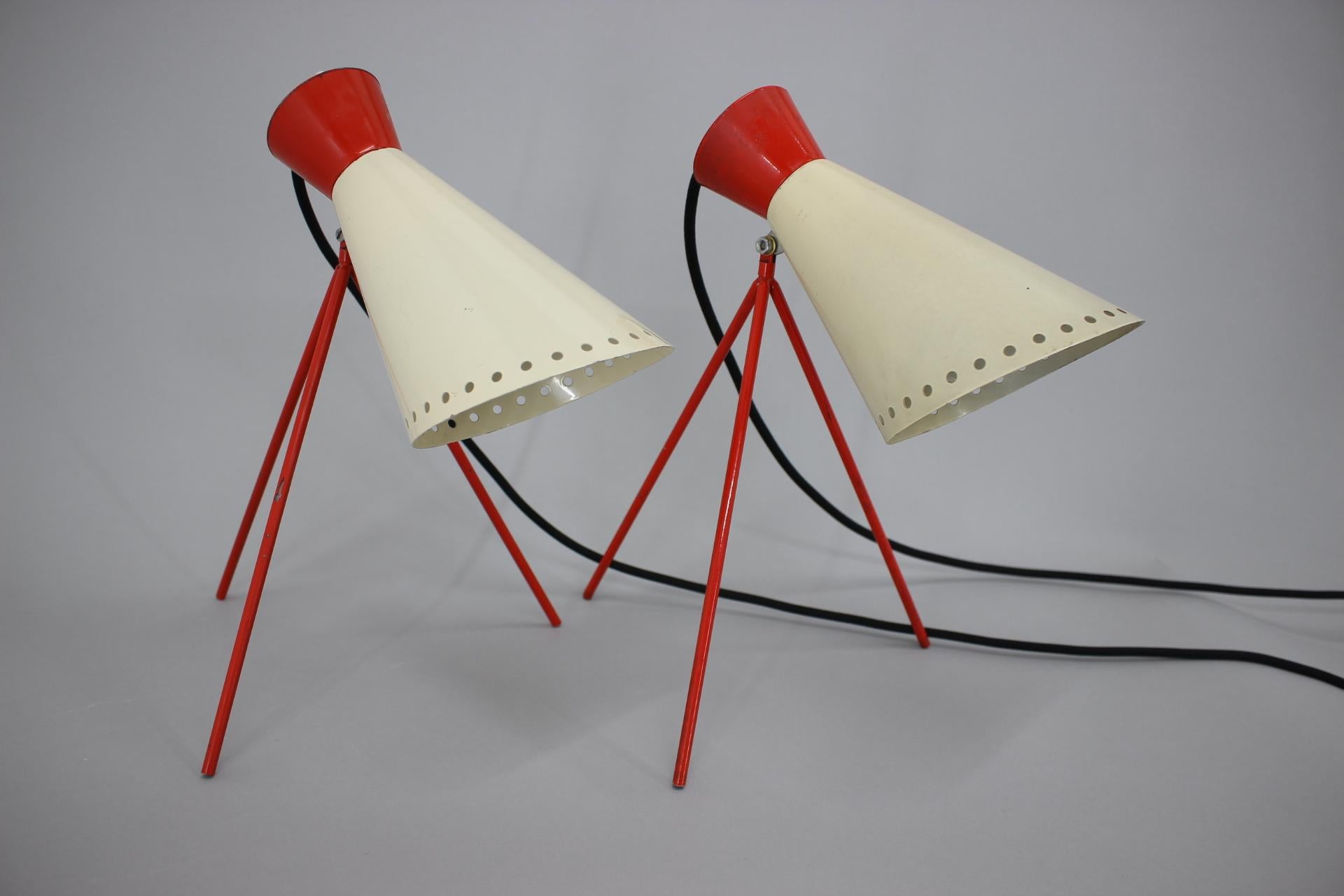 Czech Pair of Mid Century Table Lamps Napako, 1960s For Sale