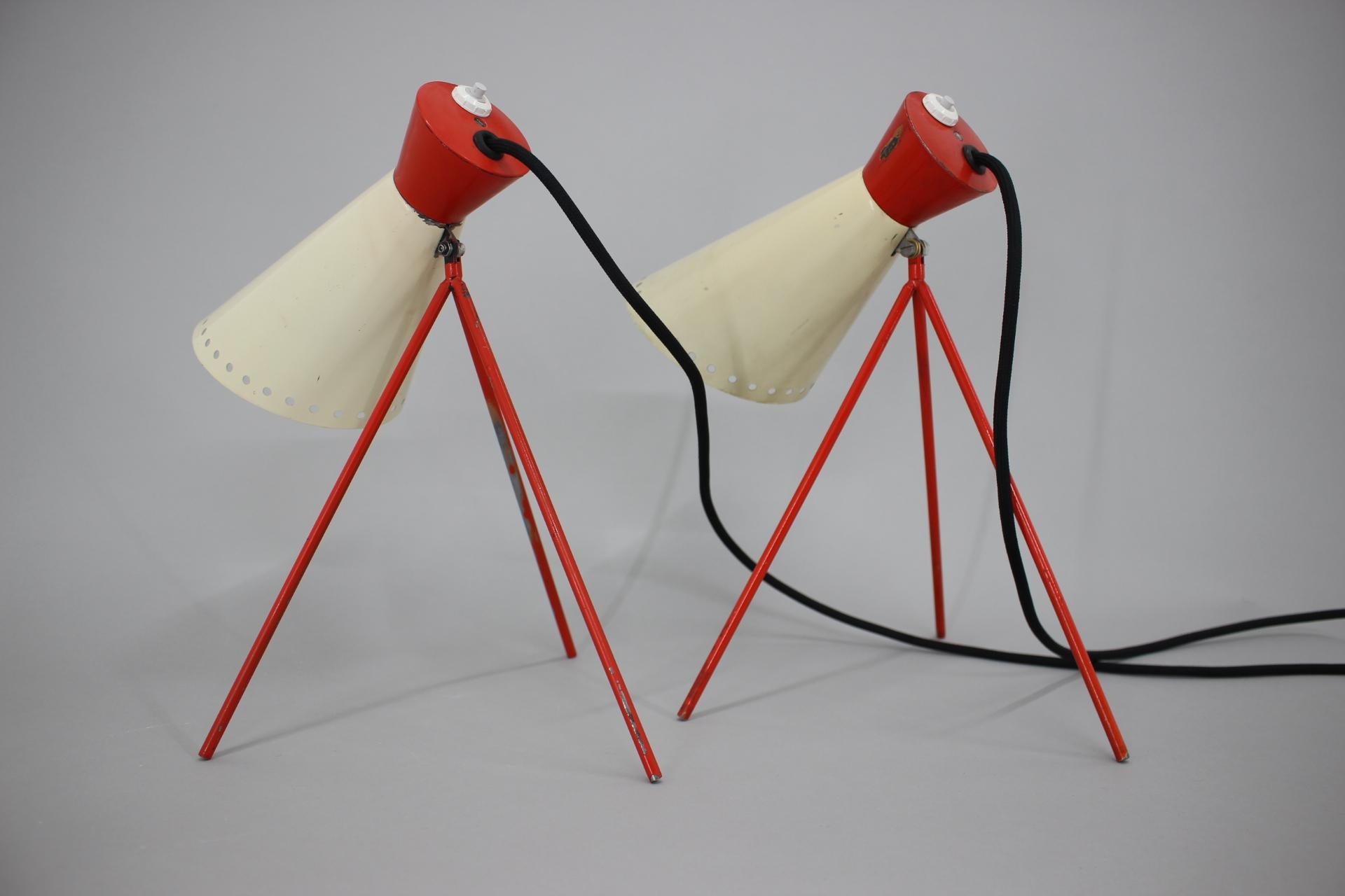 Lacquered Pair of Mid Century Table Lamps Napako, 1960s For Sale