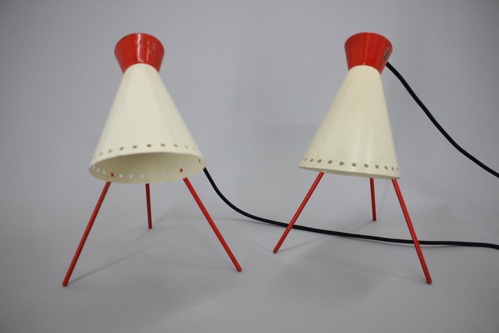 Pair of Mid Century Table Lamps Napako, 1960s In Good Condition For Sale In Praha, CZ