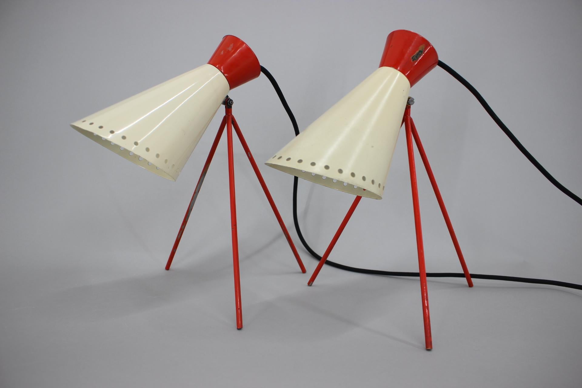 Metal Pair of Mid Century Table Lamps Napako, 1960s For Sale