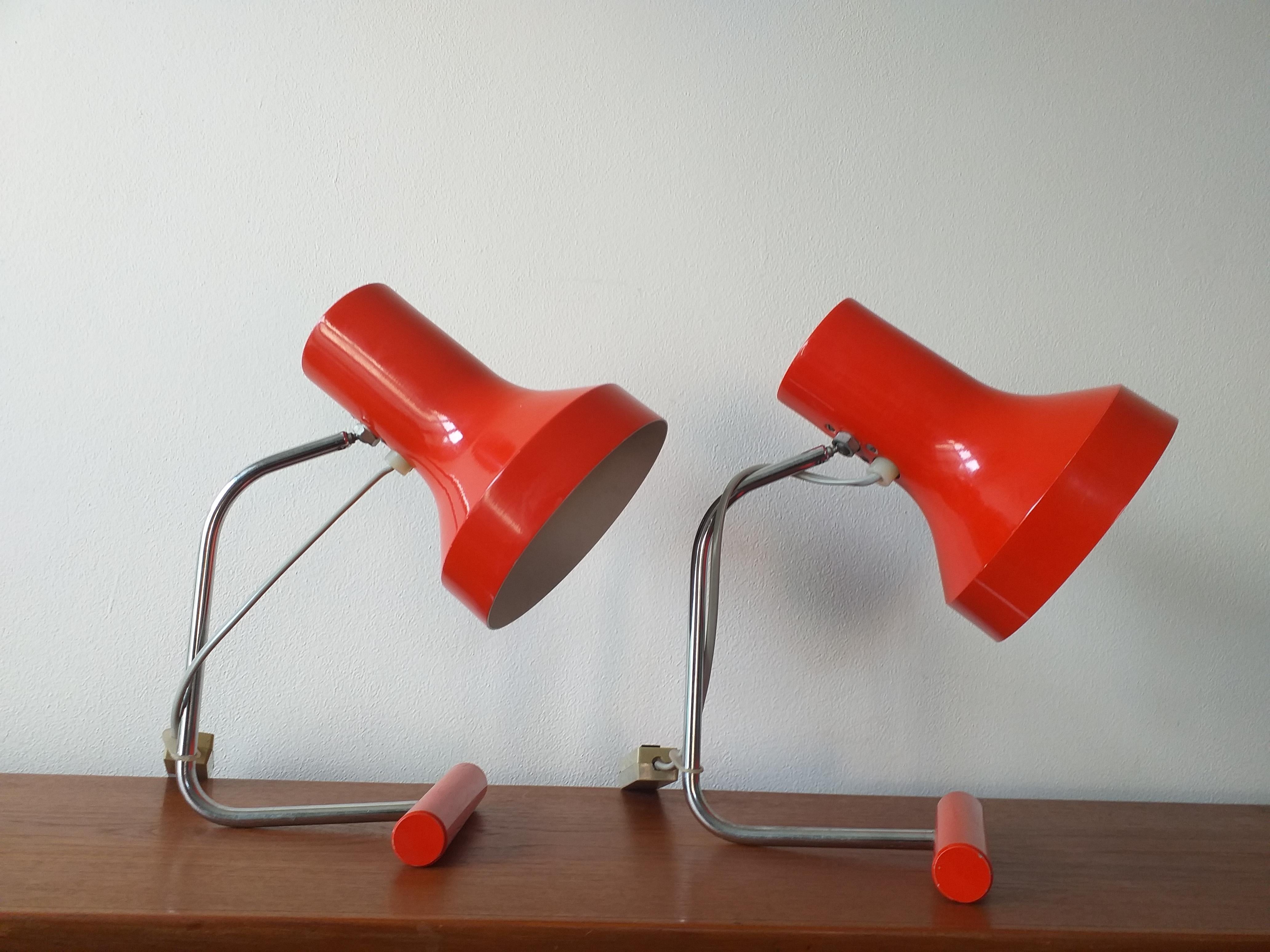 Metal Pair of Mid Century Table Lamps Napako, Josef Hurka, 1970s For Sale