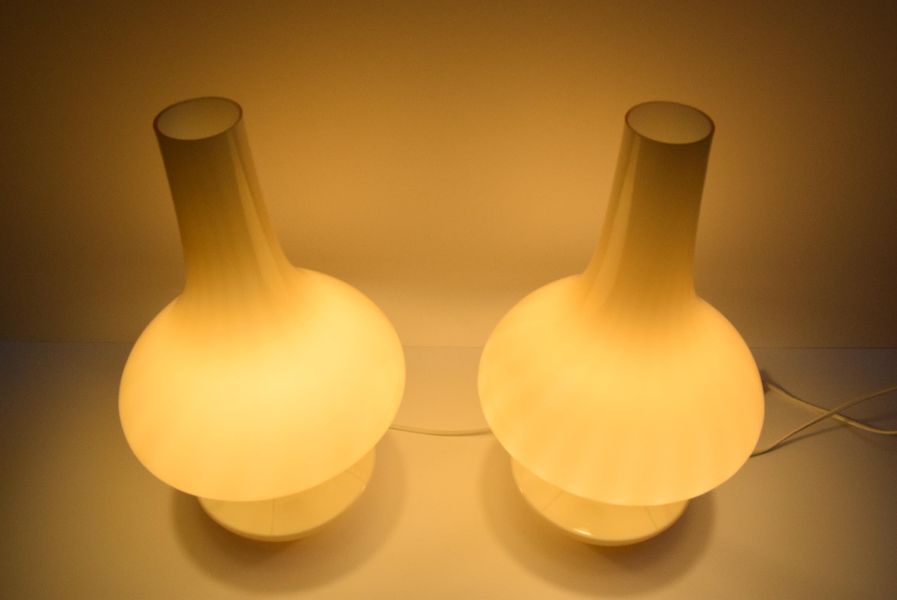 Pair of mid-century Table Lamps, Osvětlovací sklo závod Janštejn, 1970's. For Sale 4