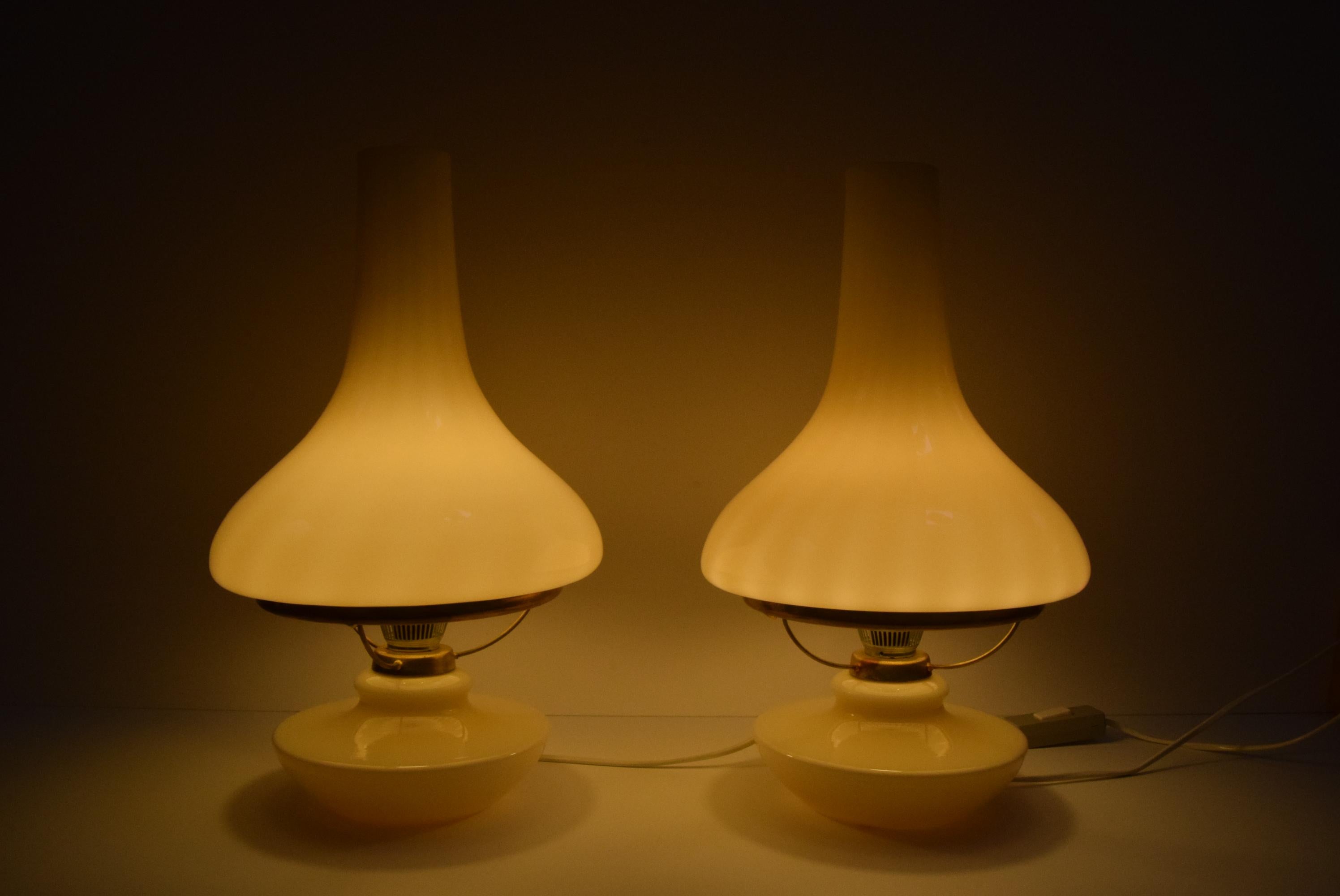 Pair of mid-century Table Lamps, Osvětlovací sklo závod Janštejn, 1970's. For Sale 8