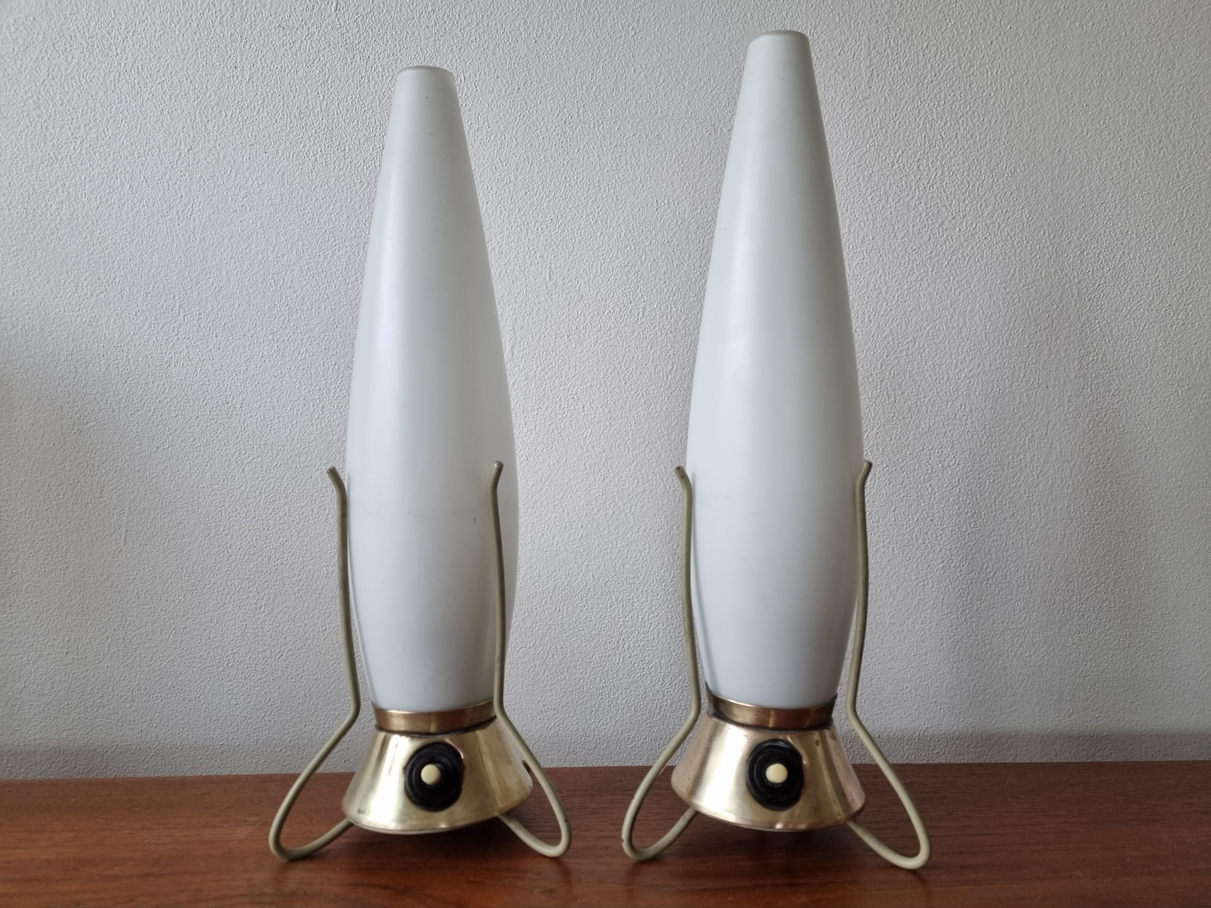 Pair of Mid Century Table Lamps Zukov, Rockets, 1960s In Good Condition For Sale In Praha, CZ