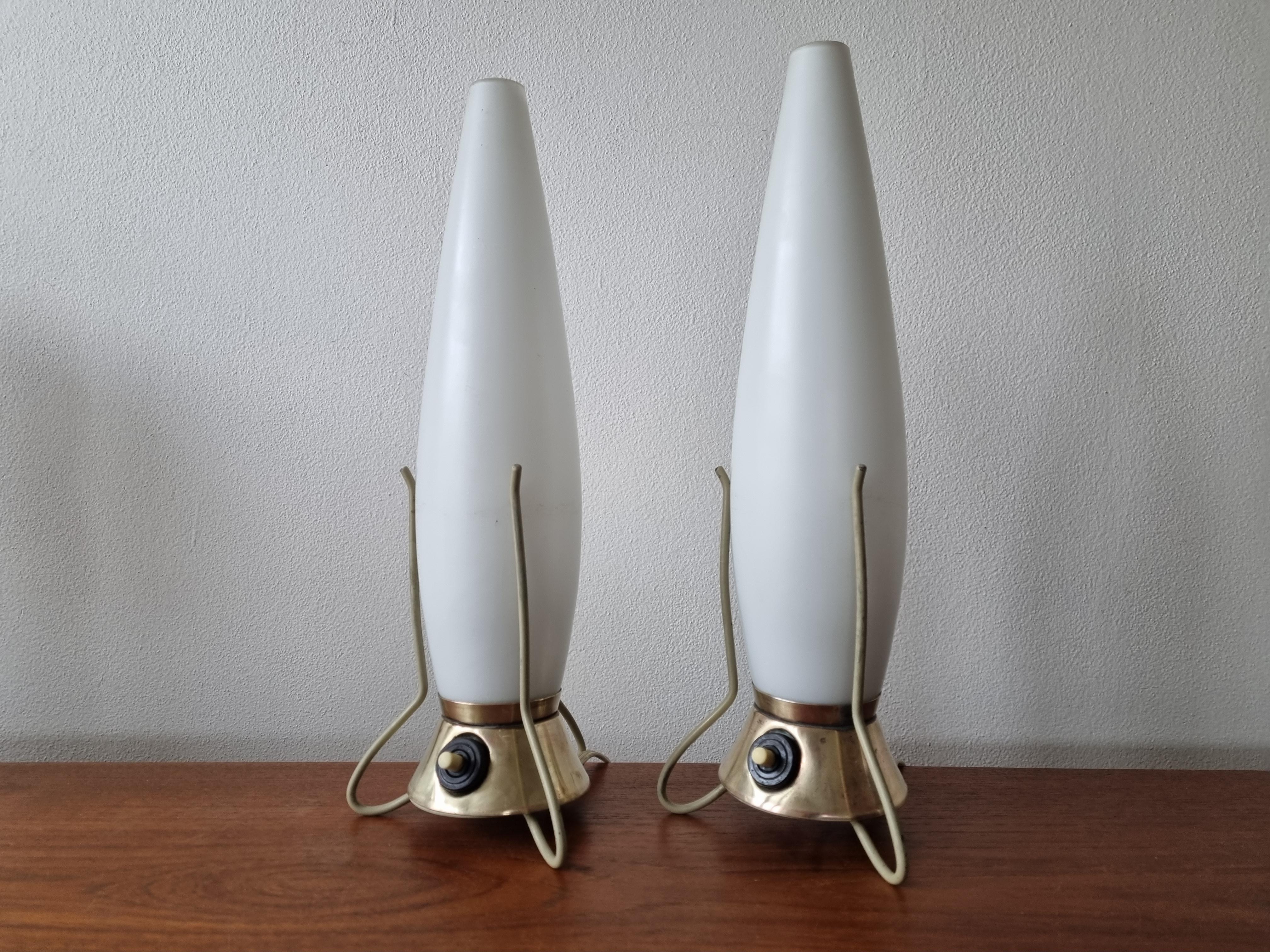 Metal Pair of Mid Century Table Lamps Zukov, Rockets, 1960s For Sale