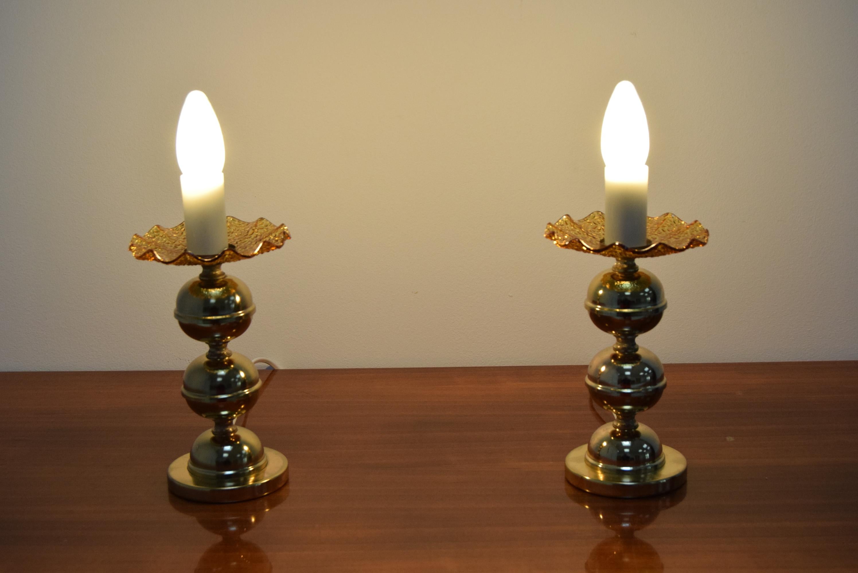 Brass Pair of Mid-Century Table or Wall Lamps, by Kamenicky Senov, 1960’s For Sale