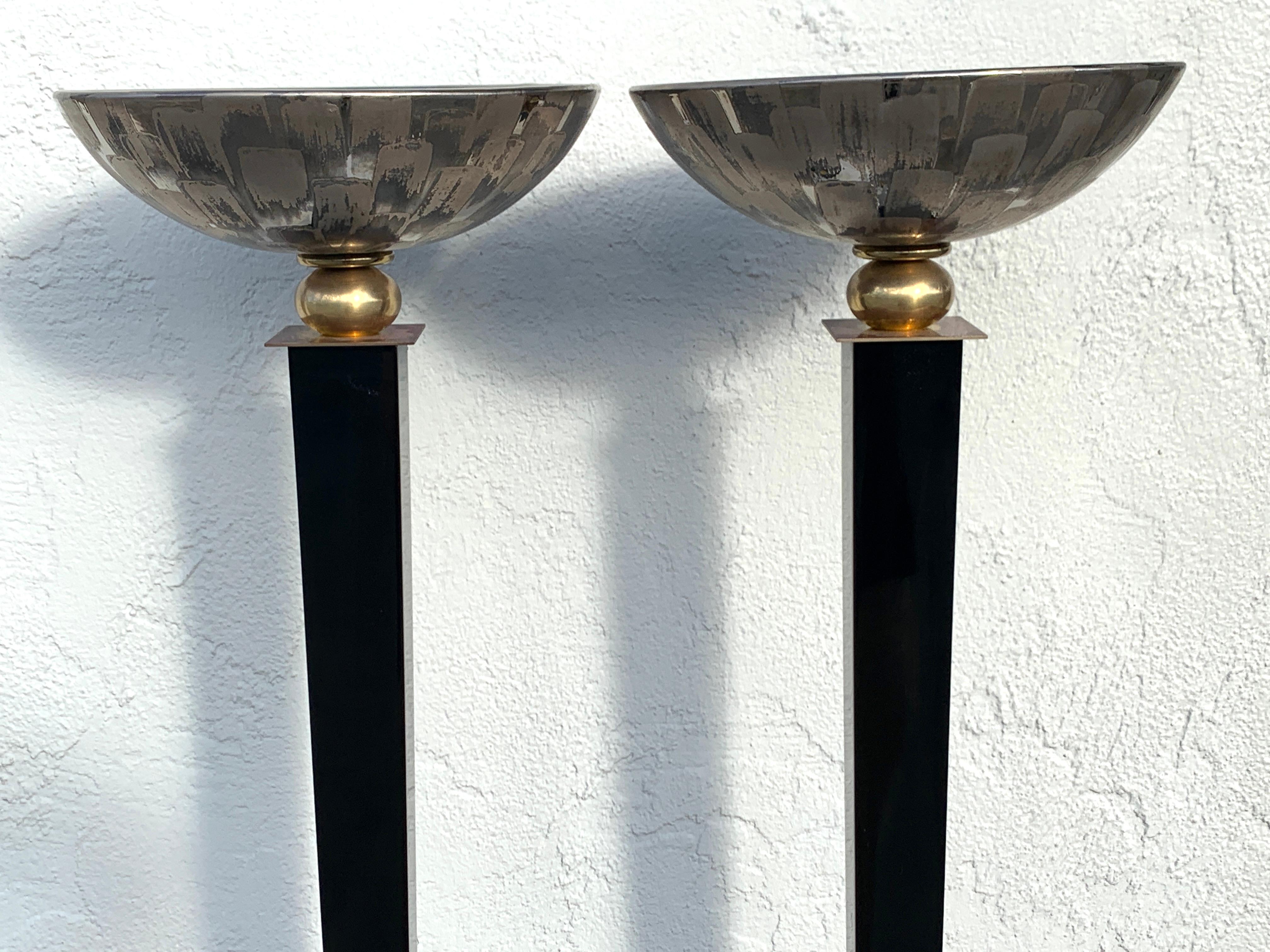 Mid-Century Modern Pair of Midcentury Table Torchiere Lamps, Attributed to Mangani For Sale