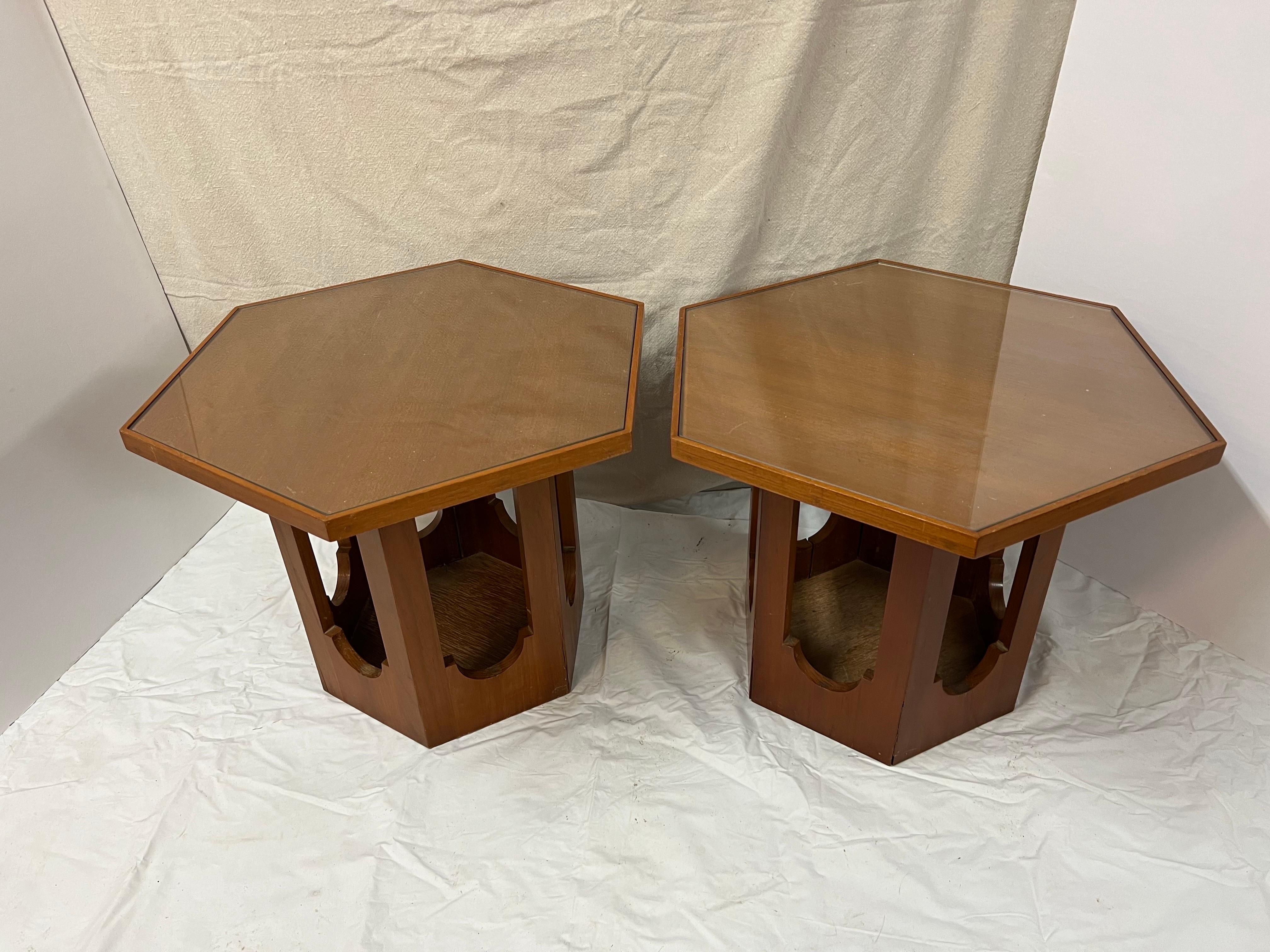 Glass Pair of Mid Century Tables by Harvey Probber For Sale