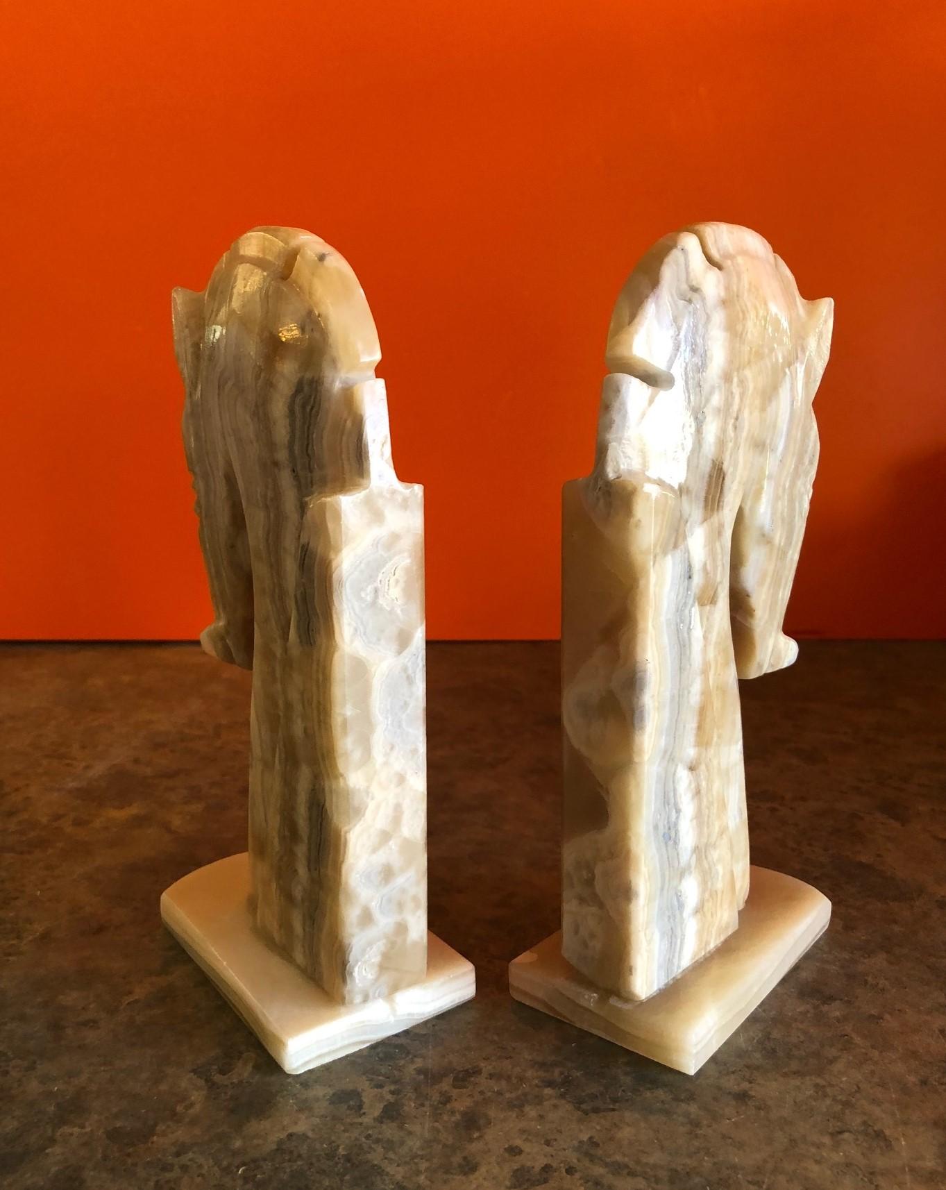 Pair of Midcentury Tan / Grey Marble Horse Head Bookends 2