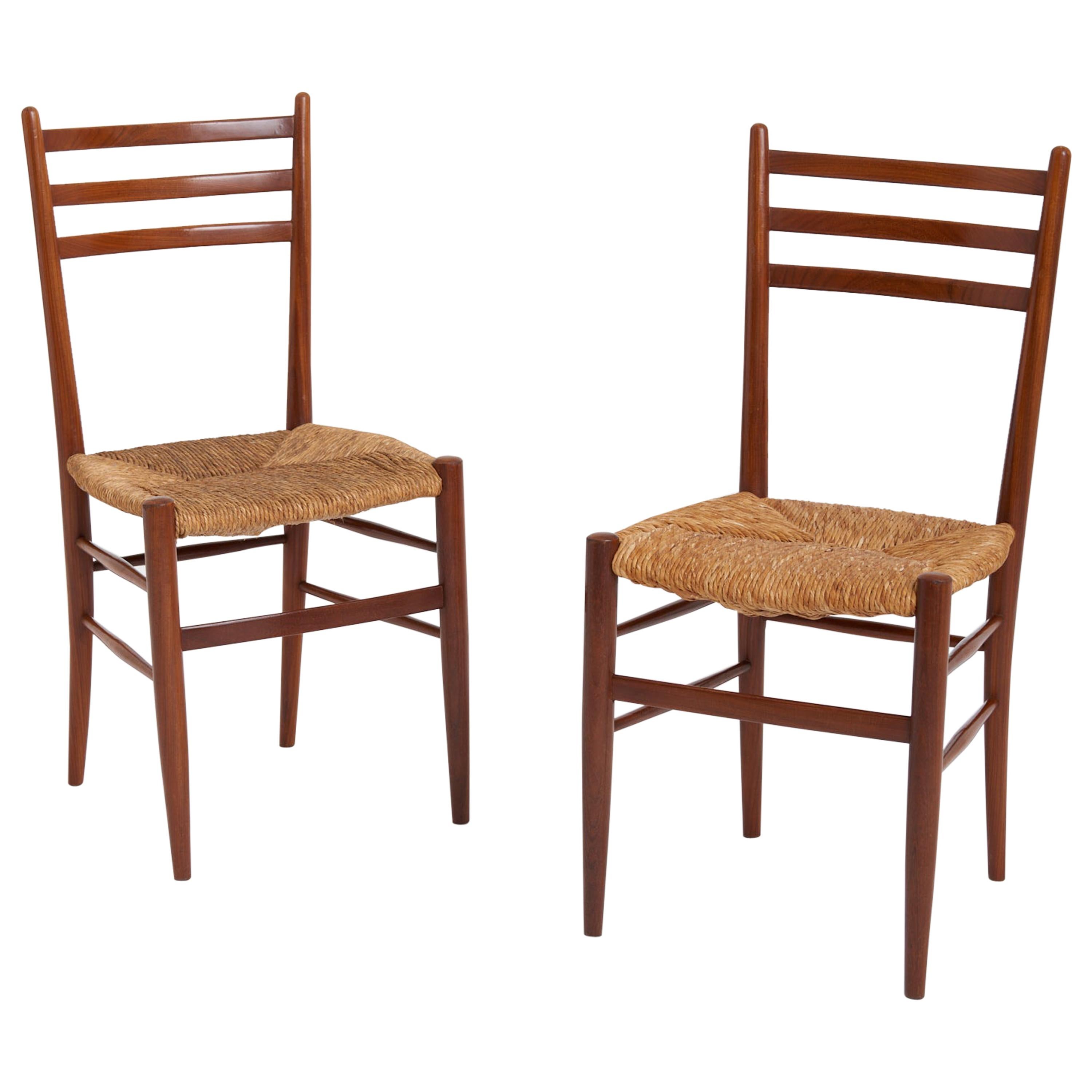 Pair of Midcentury Teak and Rush Chairs by Otto Gerdau