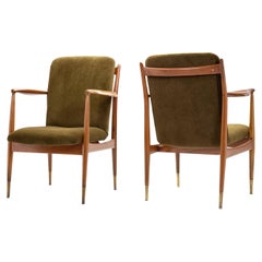 Paire de fauteuils en teck du milieu du siècle, en velours vert foncé, Italie, années 1950