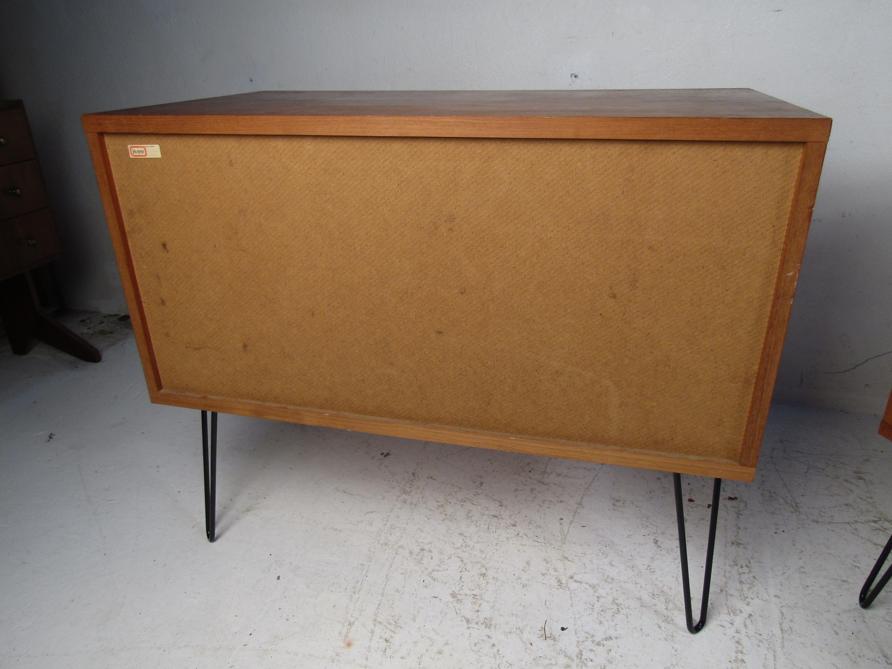 Pair of Midcentury Teak Cabinets with Hairpin Legs For Sale 5