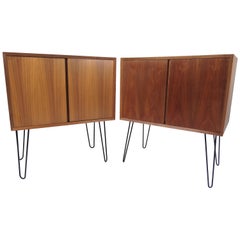 Pair of Midcentury Teak Cabinets with Hairpin Legs