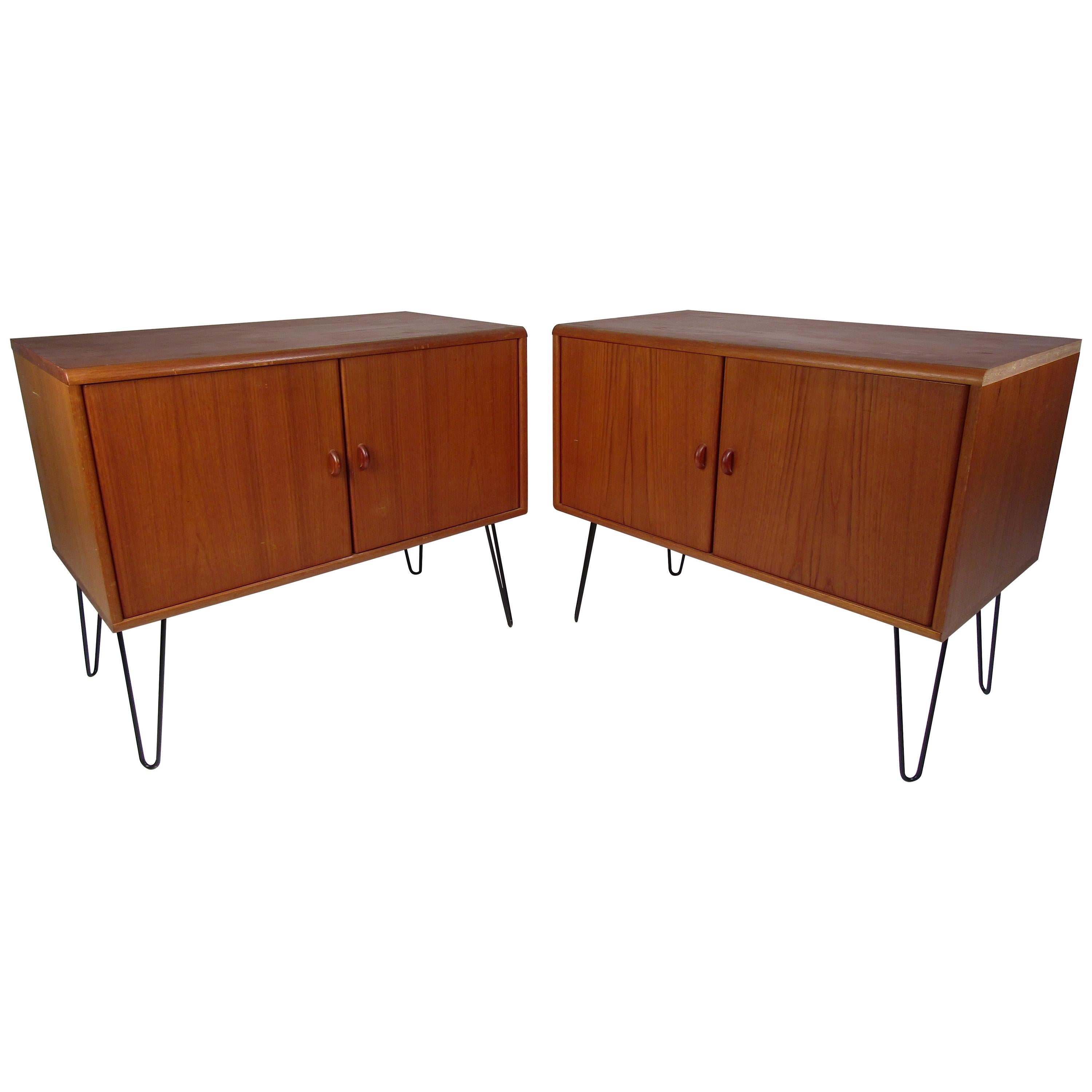 Pair of Midcentury Teak Cabinets with Hairpin Legs For Sale