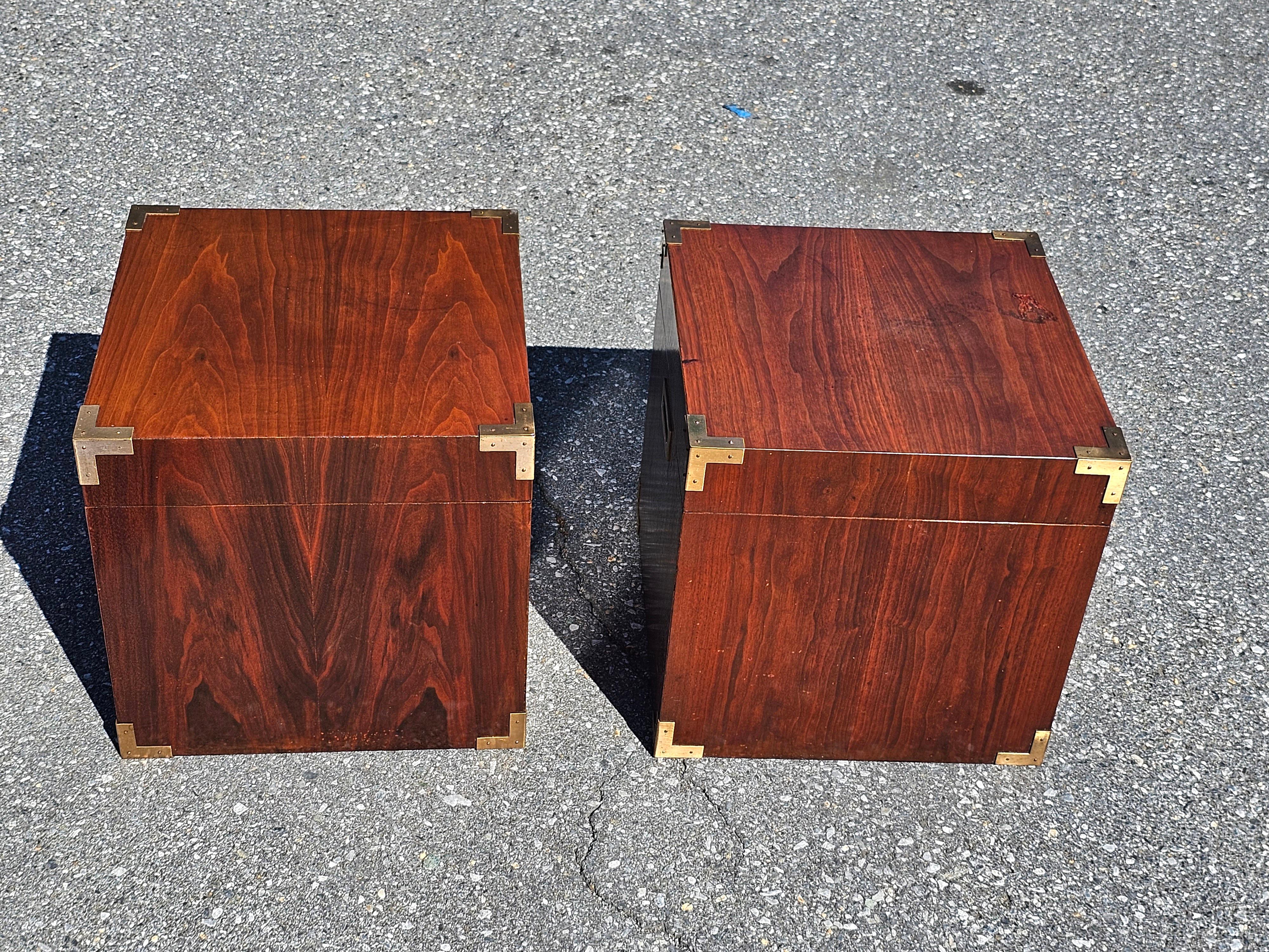 Pair of Mid Century Teak Campaign Style Cubical Side Tables Chests For Sale 3