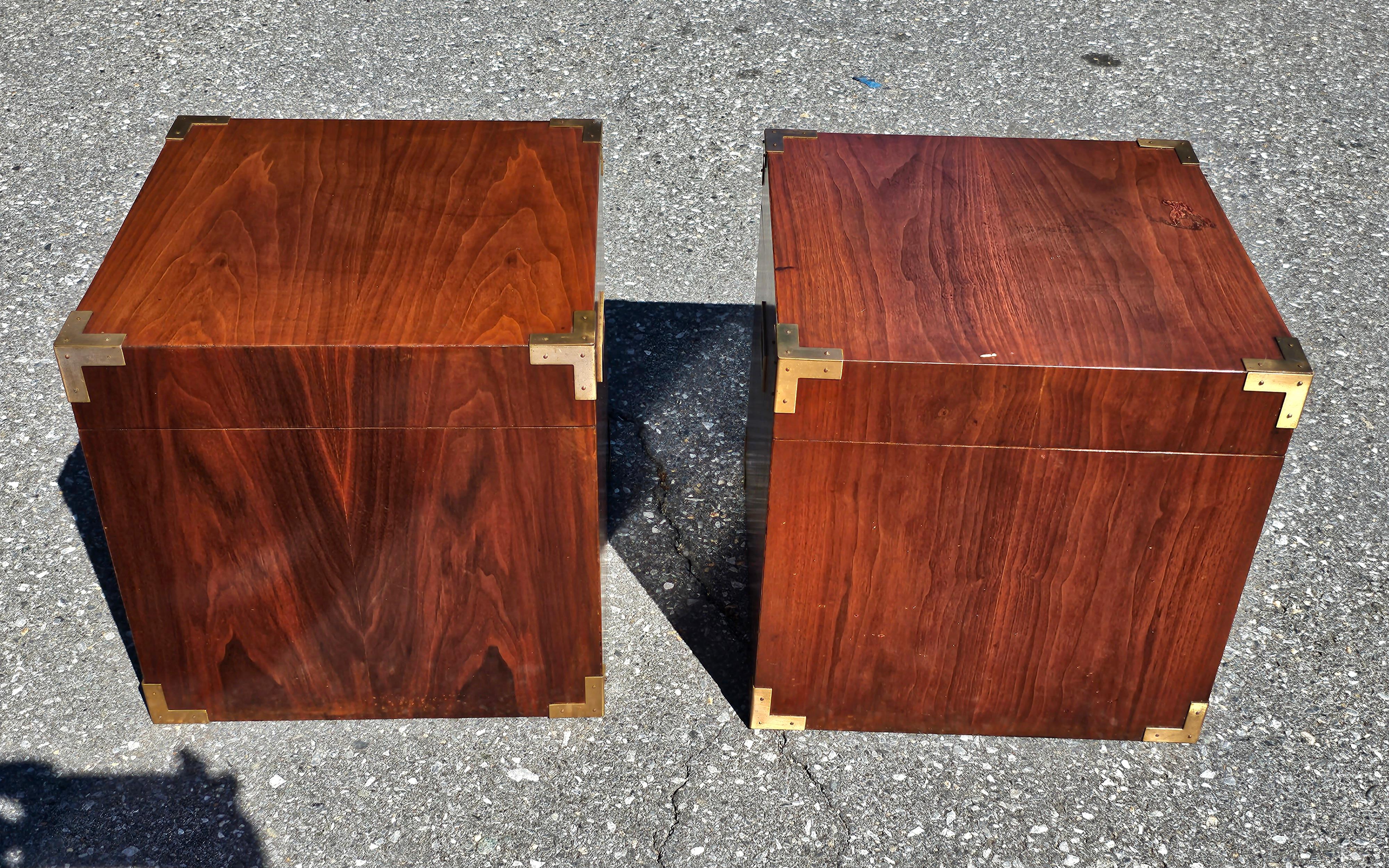 Pair of Mid Century Teak Campaign Style Cubical Side Tables Chests For Sale 5