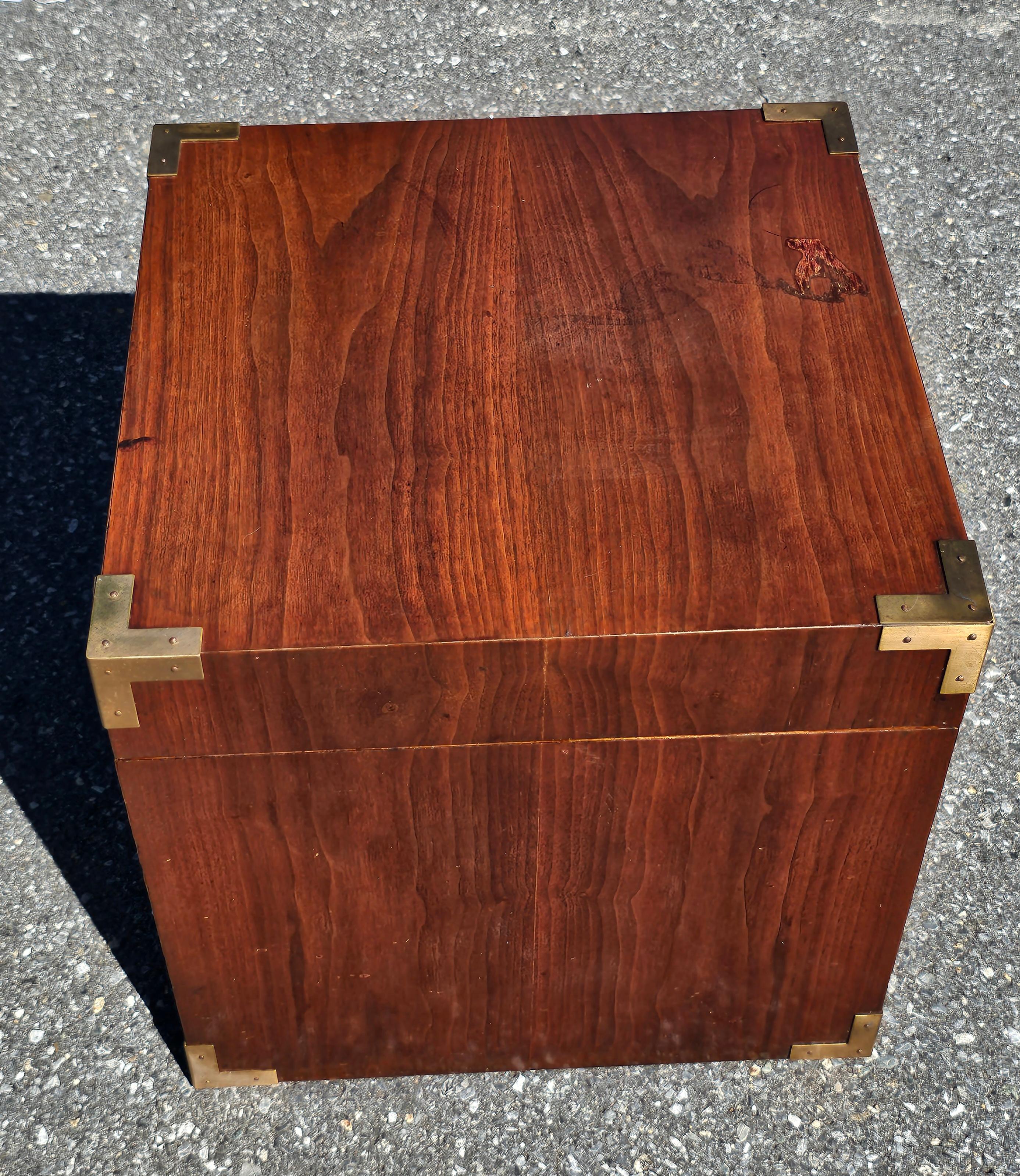 Unknown Pair of Mid Century Teak Campaign Style Cubical Side Tables Chests For Sale