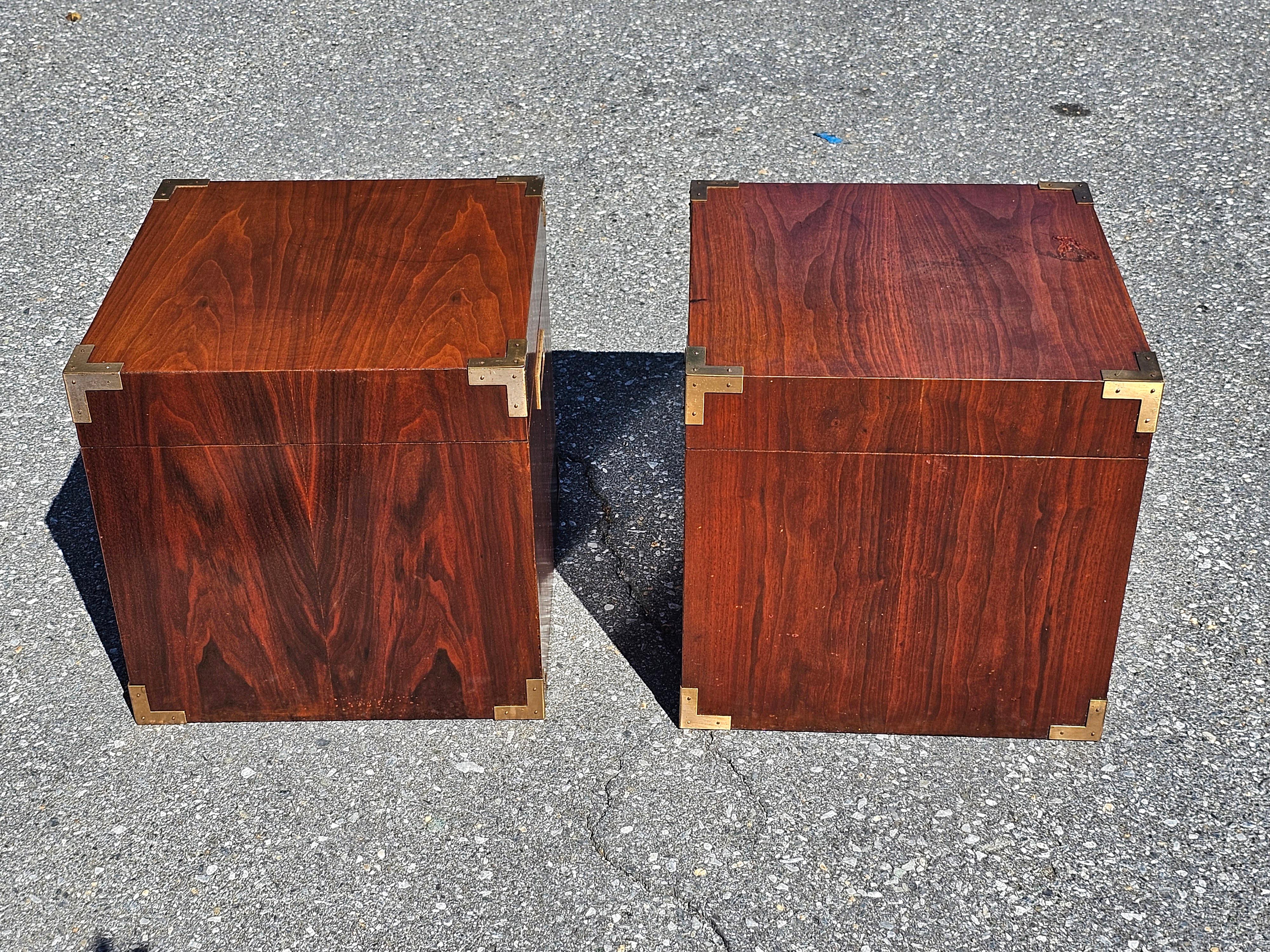 Pair of Mid Century Teak Campaign Style Cubical Side Tables Chests For Sale 2