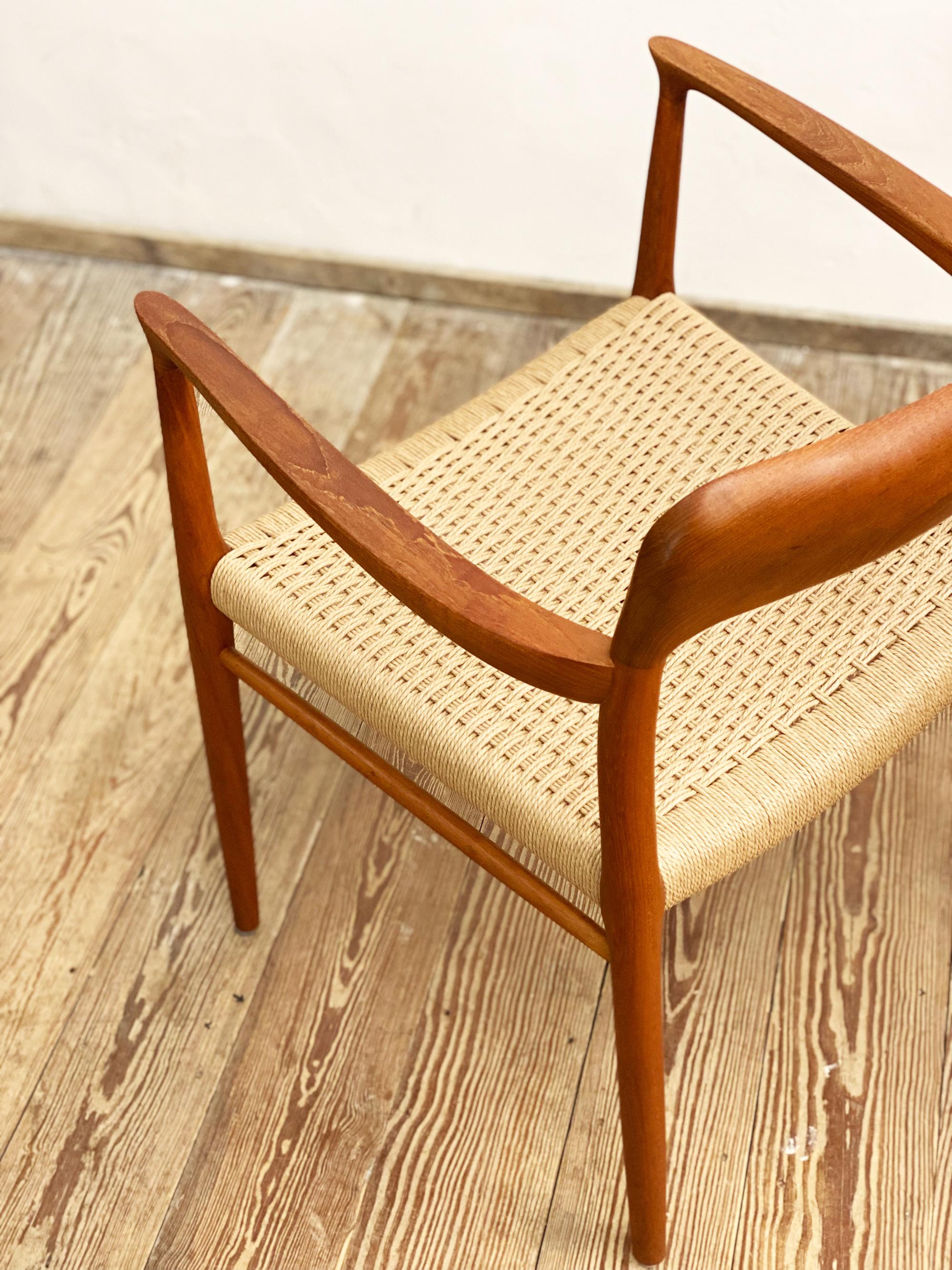 Papercord Pair of Mid-Century Teak Dining Chairs #56 by Niels O. Møller for J. L. Moller For Sale