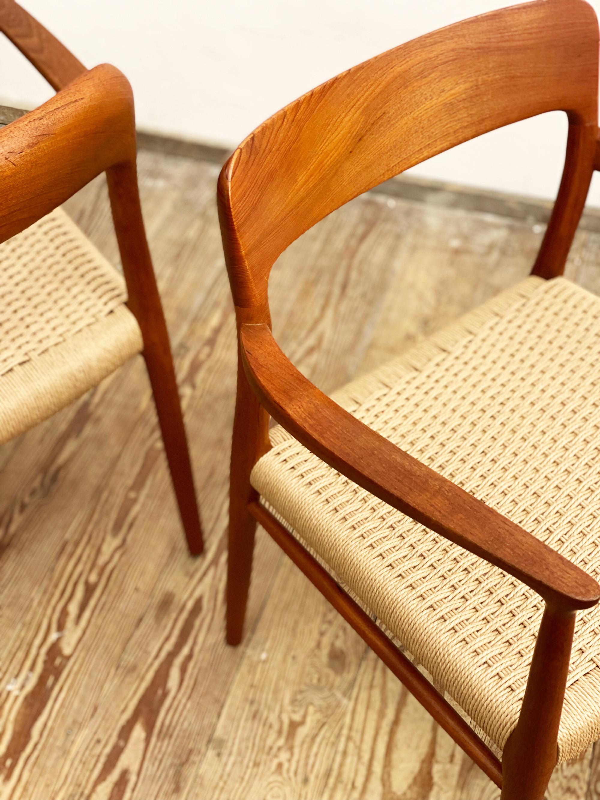 Pair of Mid-Century Teak Dining Chairs #56 by Niels O. Møller for J. L. Moller For Sale 1