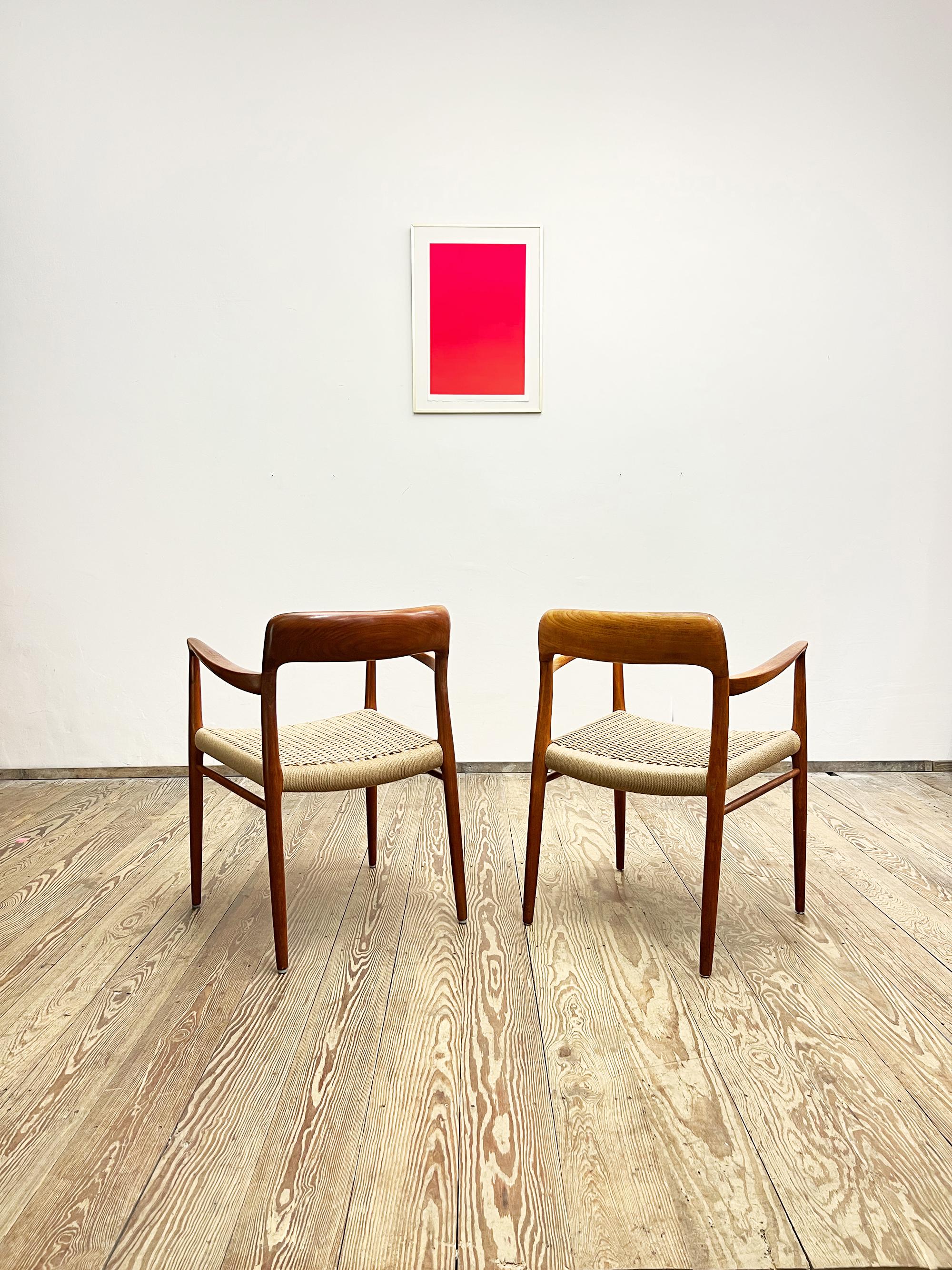 Hand-Carved Pair of Mid-Century Teak Dining Chairs #56 by Niels O. Møller for J. L. Moller