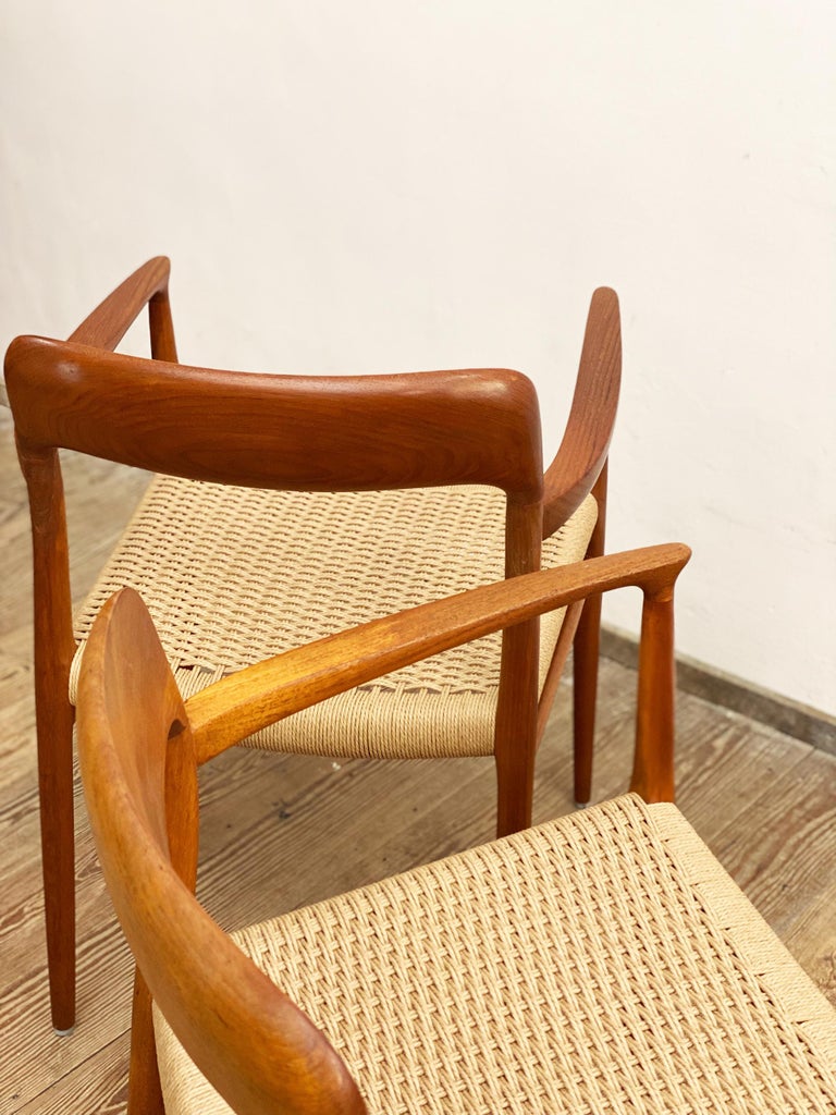 Papercord Pair of Mid-Century Teak Dining Chairs #56 by Niels O. Møller for J. L. Moller