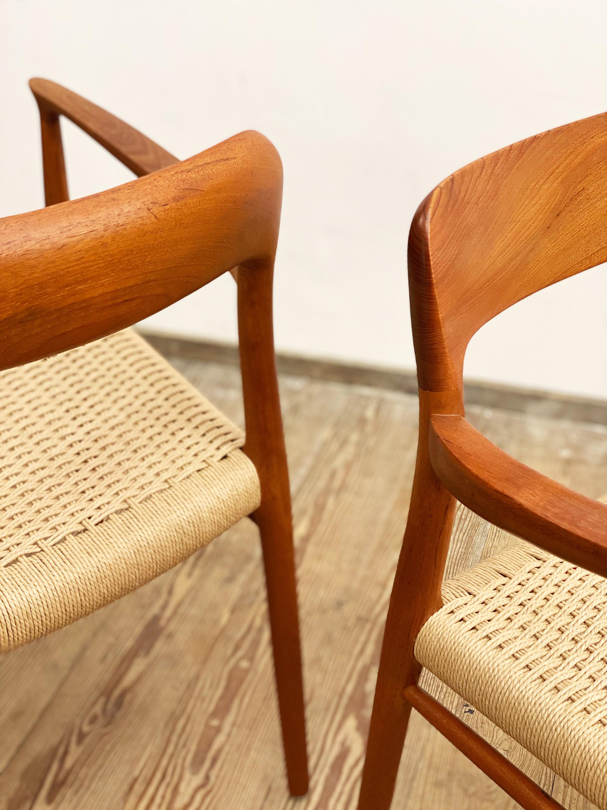 Hand-Carved Pair of Mid-Century Teak Dining Chairs #56 by Niels O. Møller for J. L. Moller For Sale