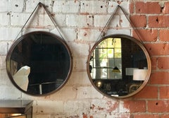 Pair of Midcentury Teak Wall Round Mirrors, 1960s