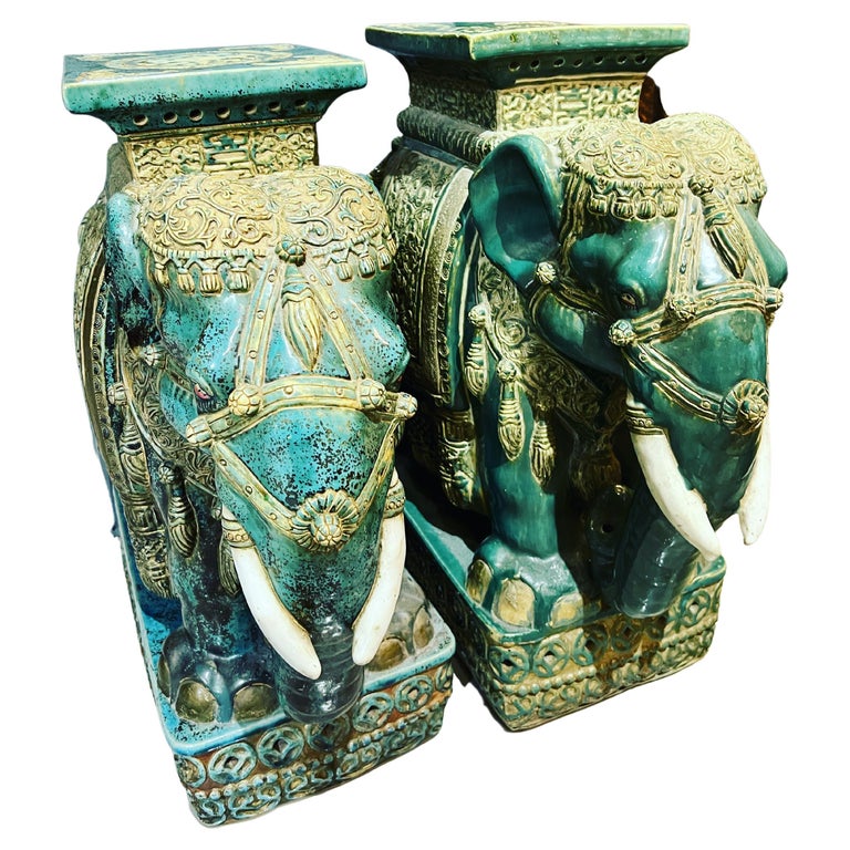 Pair of Mid Century Teal and Gilt Elephant Plant Stands For Sale at 1stDibs  | elephant planter stand, vintage elephant plant stand, antique elephant  plant stand