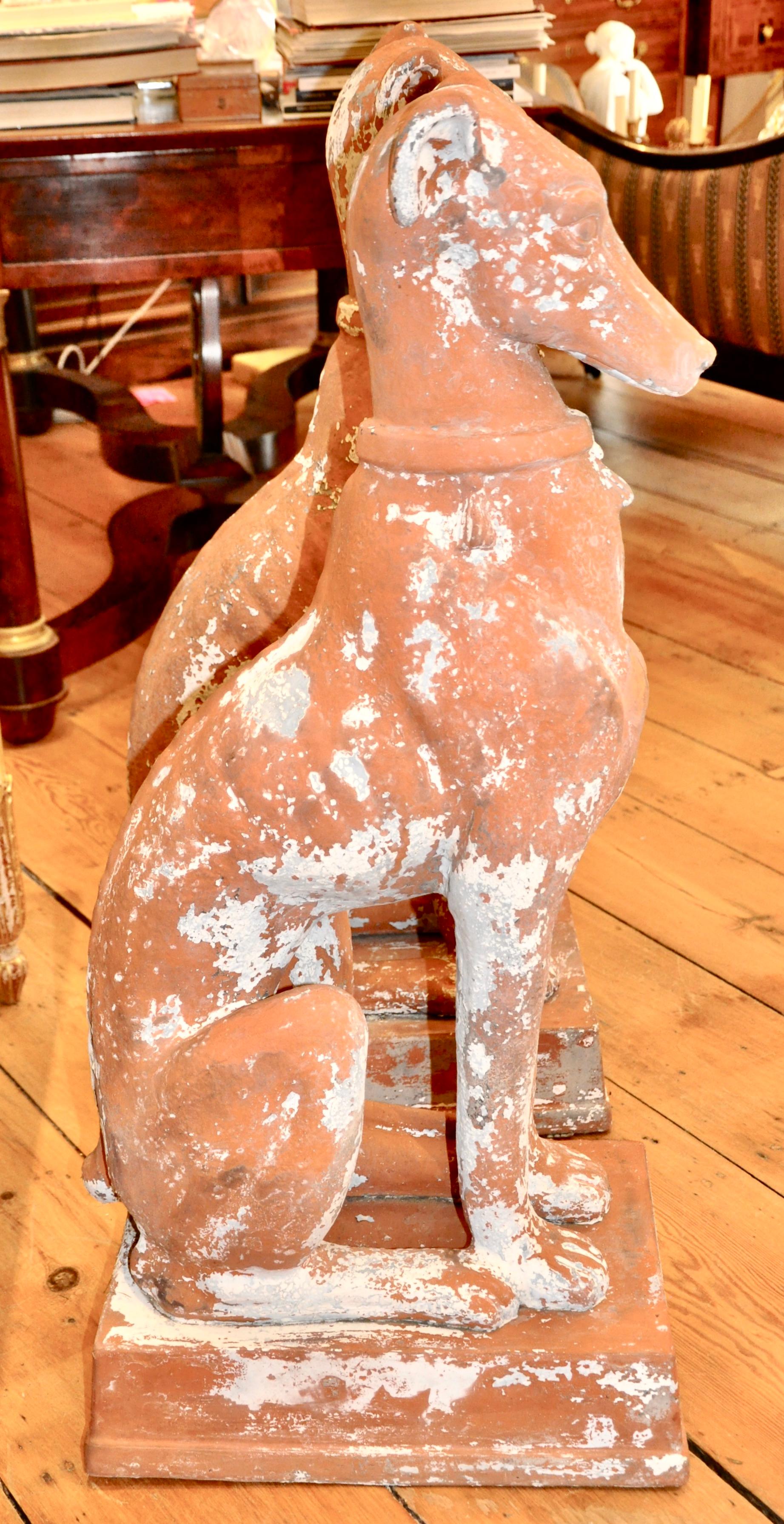 Pair of terracotta dog garden statues of wonderful form

Greyhound or Hound.