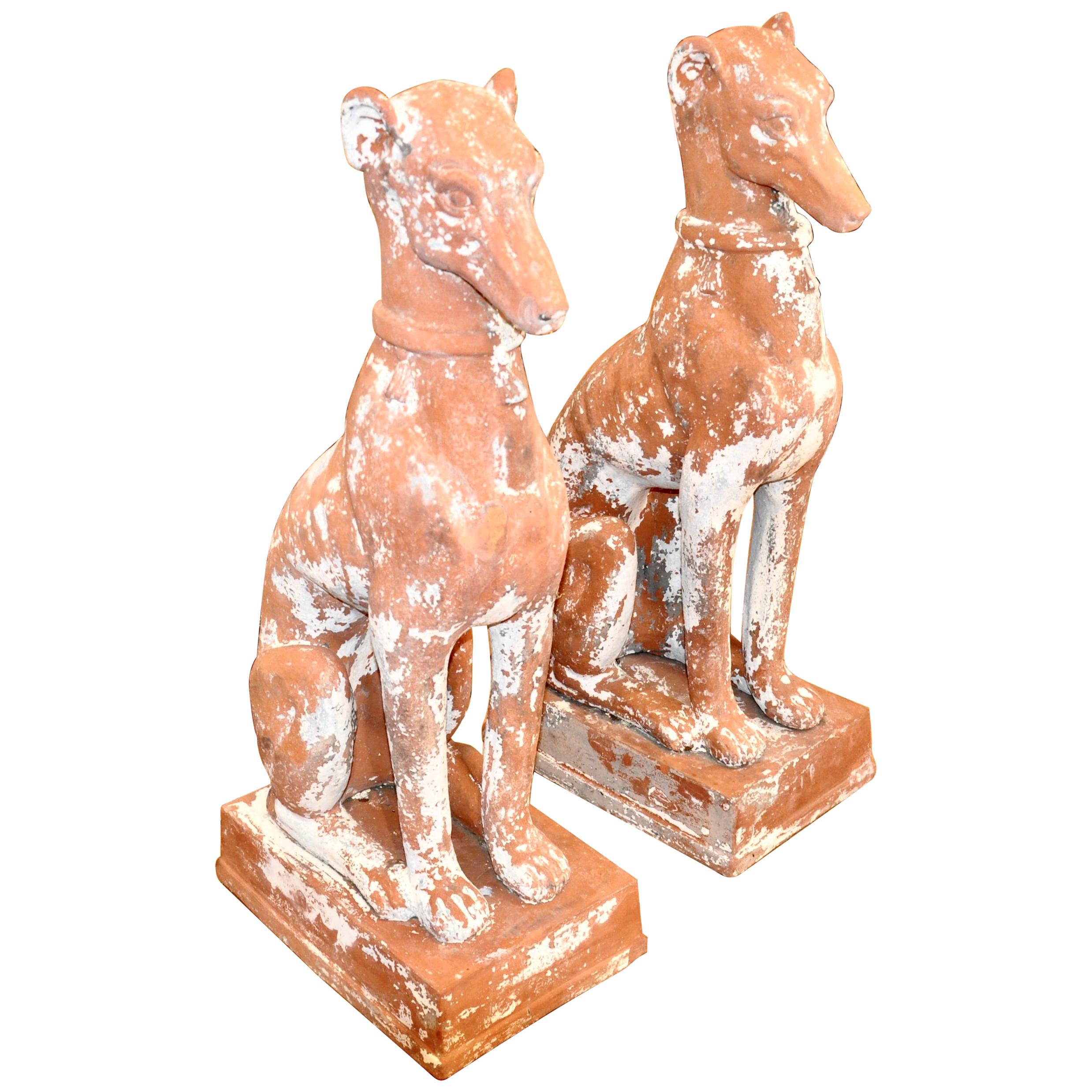 Pair of Midcentury Terracotta Dog Garden Statues