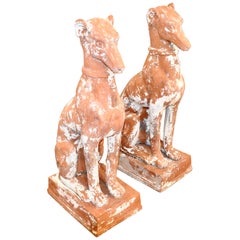 Retro Pair of Midcentury Terracotta Dog Garden Statues