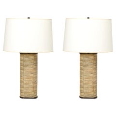Pair of Mid-Century Tessellated Lizard & Bronze Table Lamps by Karl Springer