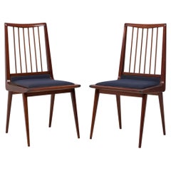 Pair of Midcentury Textured Blue Stripe Upholstered Side Chairs
