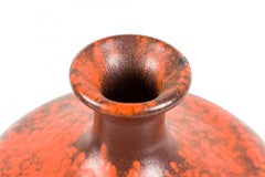 Pair of Mid-Century Textured Brown and Orange Speckled Glazed Ceramic Vase