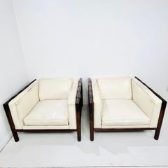 Pair of Mid Century Thayer Coggin Rosewood & Naugahyde Lounge Chairs