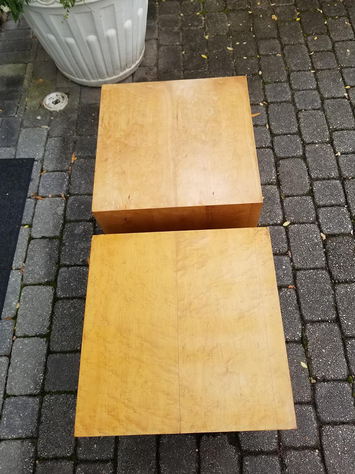 Wood Pair of Mid Century the the Style of Milo Baughman Cube Tables For Sale