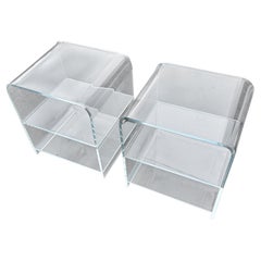 Pair of Mid-Century Thick Lucite Waterfall Side Coffee Tables