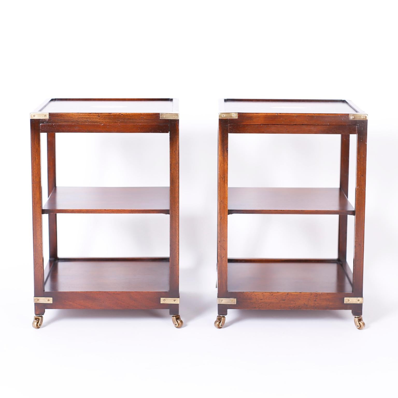 Pair of Midcentury Three Tiered Campaign Style Tables or Stands with Pullouts 2