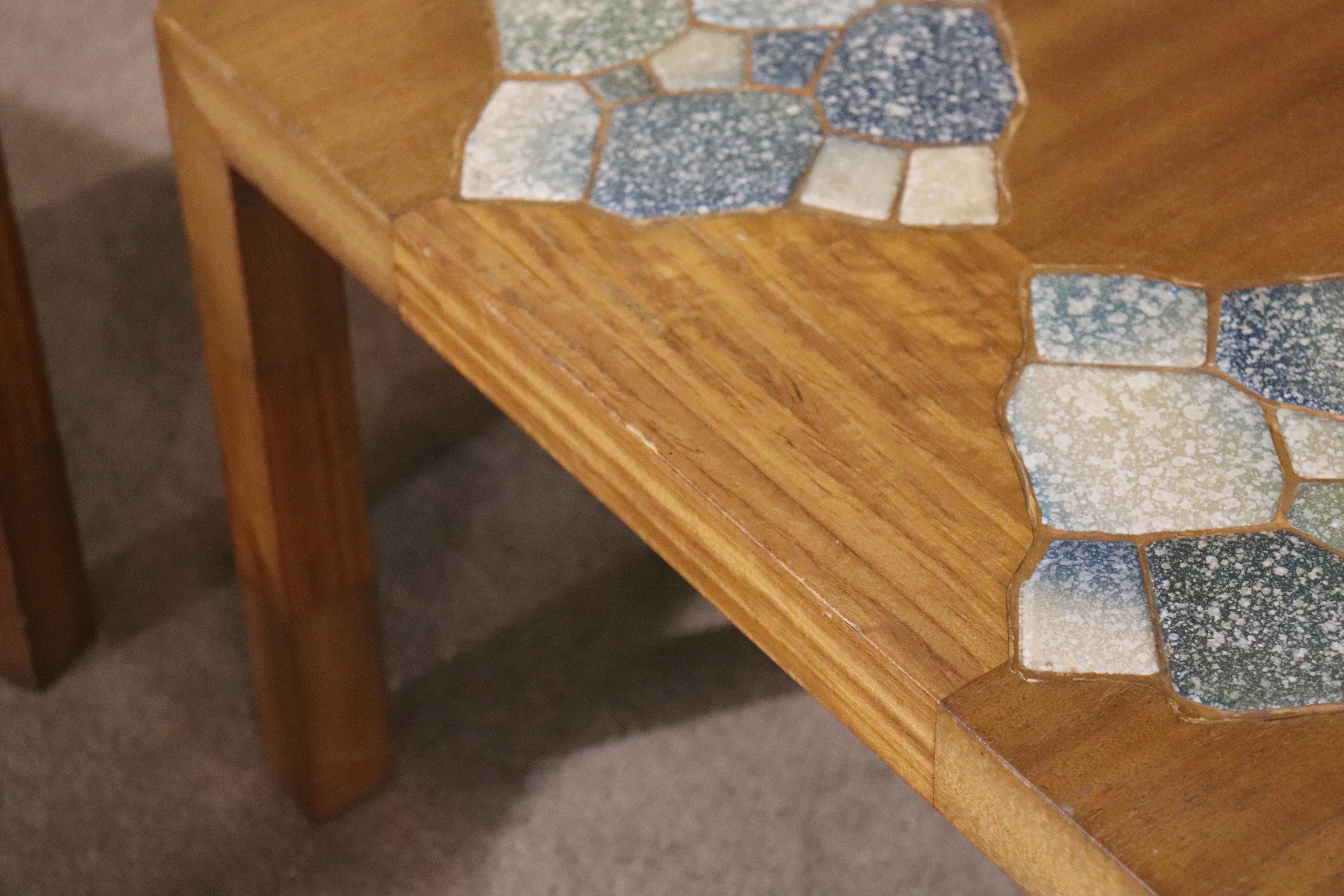Pair of Mid-Century Tile Top Tables For Sale 4