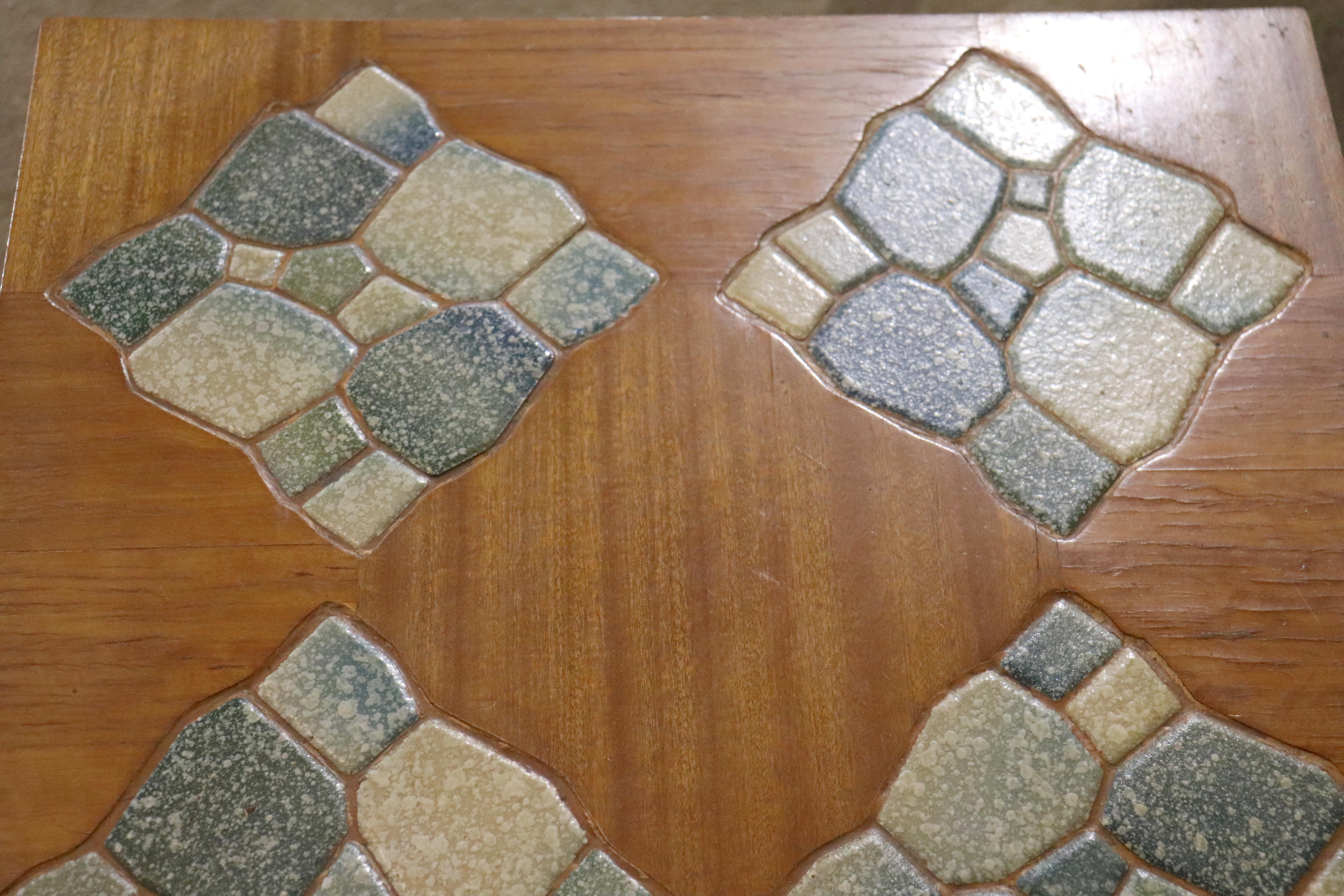Pair of Mid-Century Tile Top Tables For Sale 5