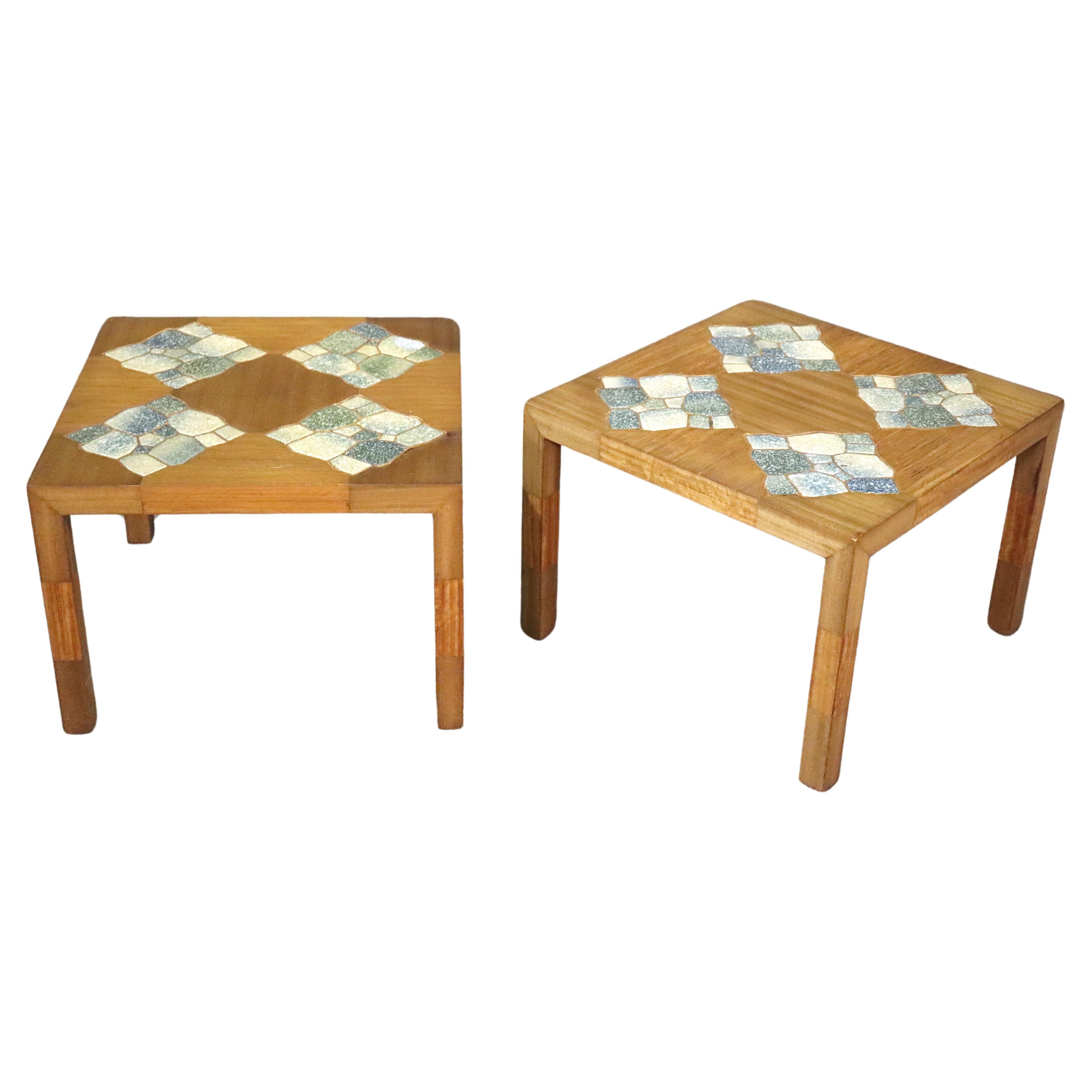 Pair of Mid-Century Tile Top Tables For Sale