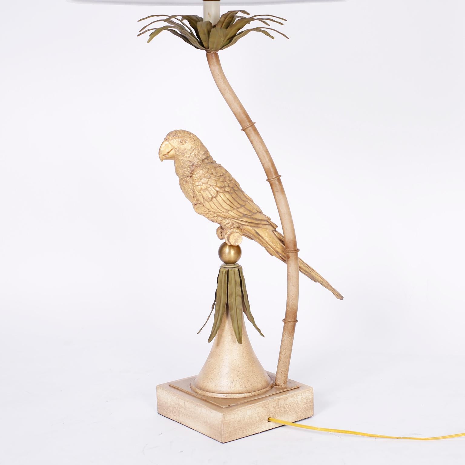 Pair of Midcentury Tole Parrot Table Lamps 1